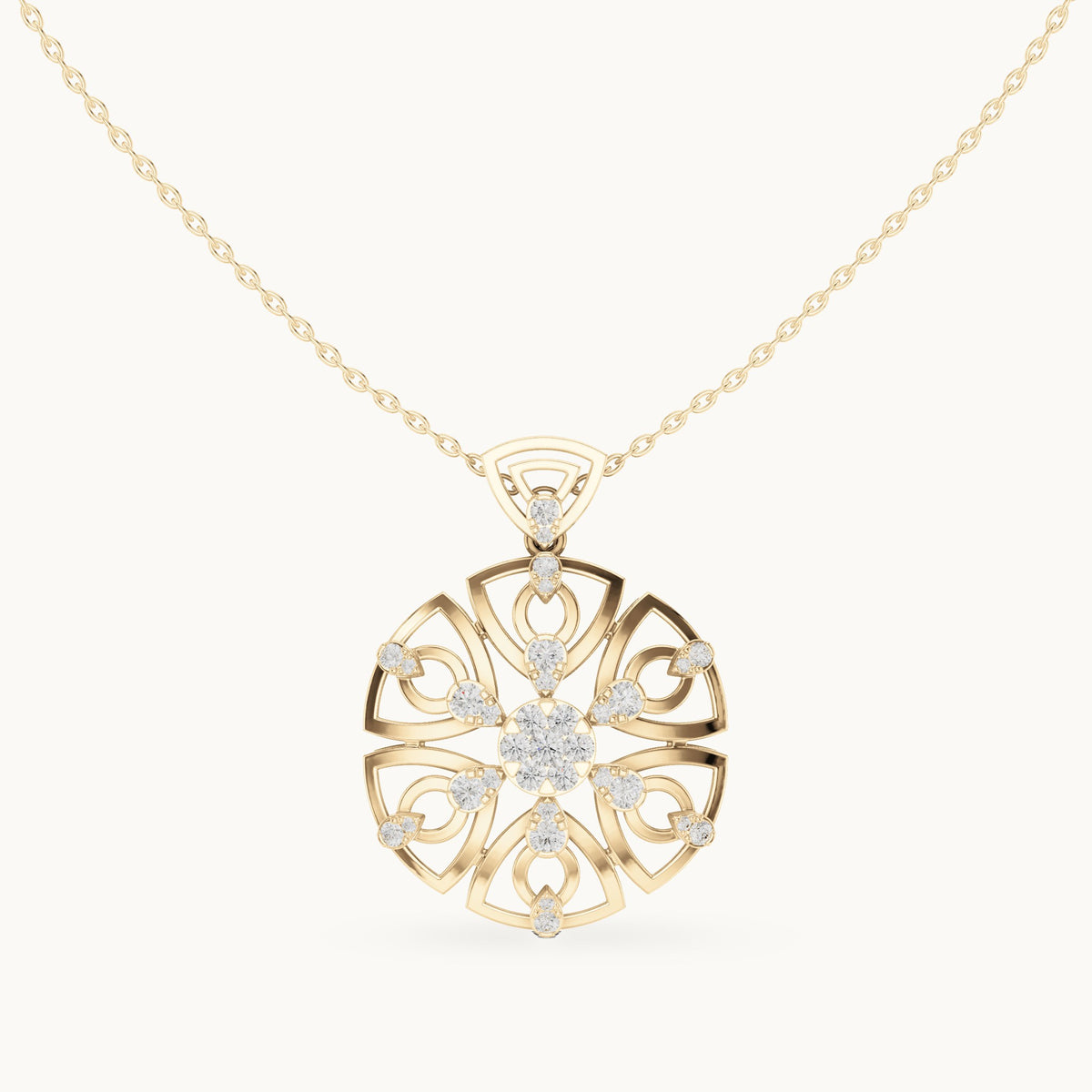 Round lab-grown diamond filigree rosette pendant in yellow gold, 0.791 CT TW, view 4