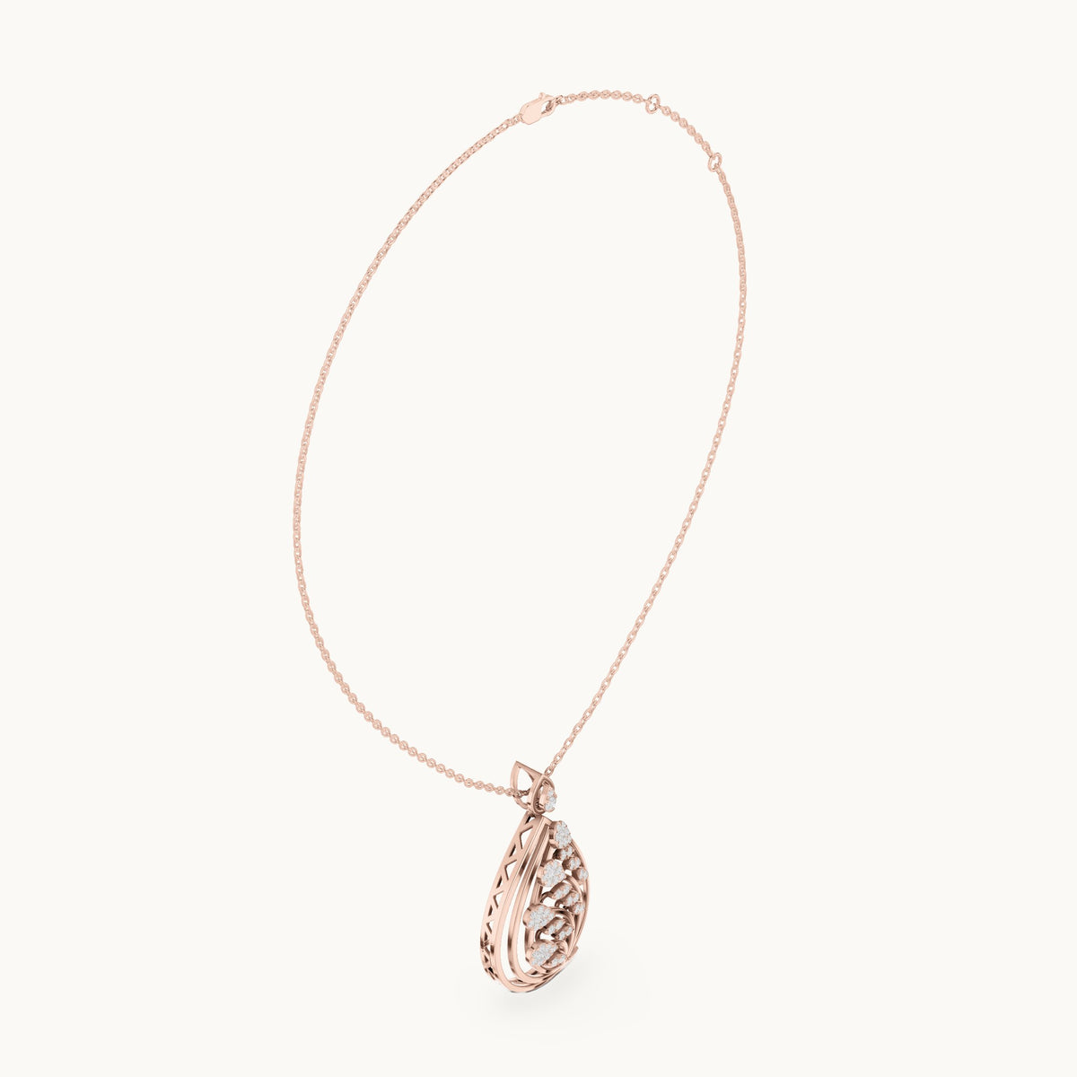 Round lab-grown diamond swirl teardrop pendant in rose gold, 0.596 CT TW, view 1