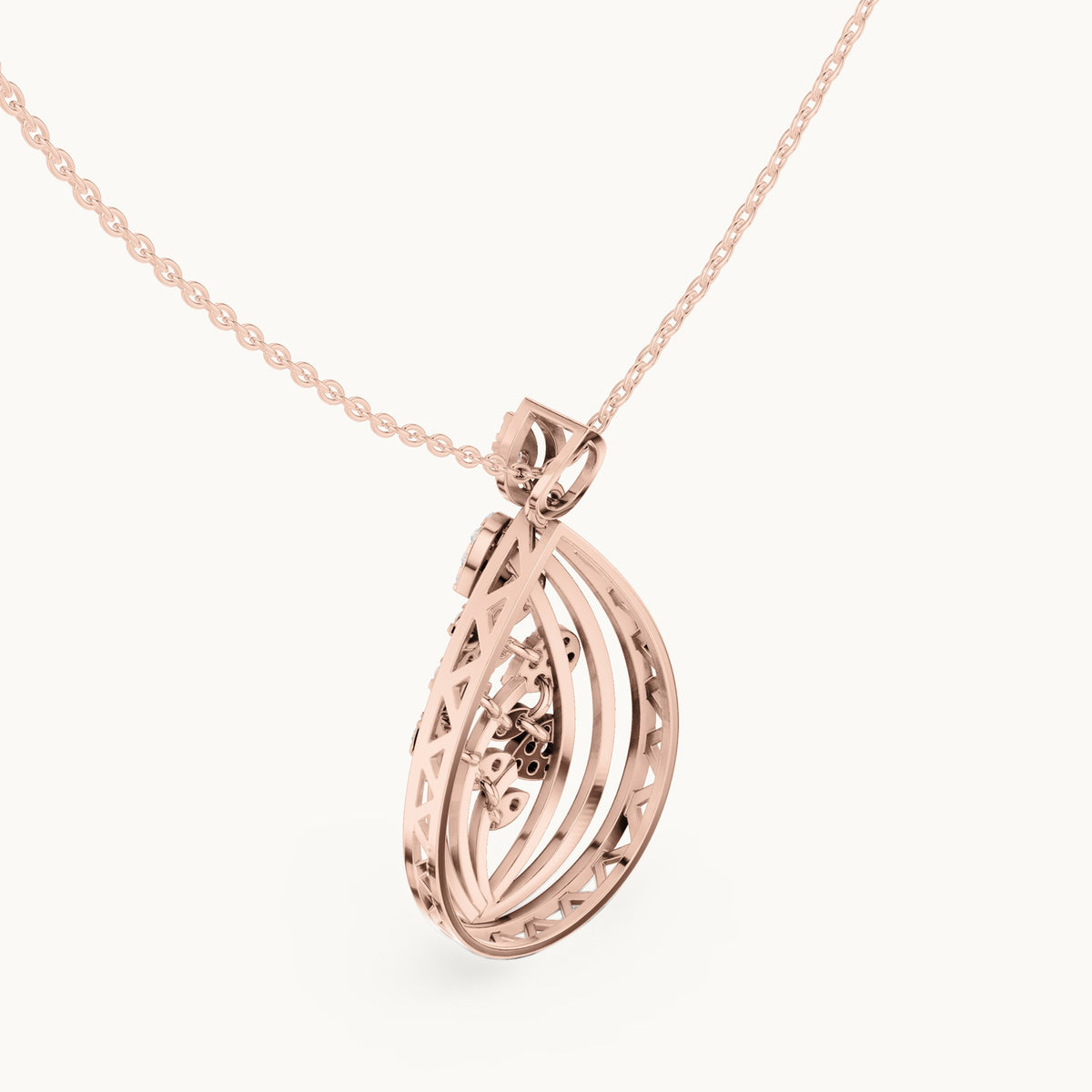Round lab-grown diamond swirl teardrop pendant in rose gold, 0.596 CT TW, view 2