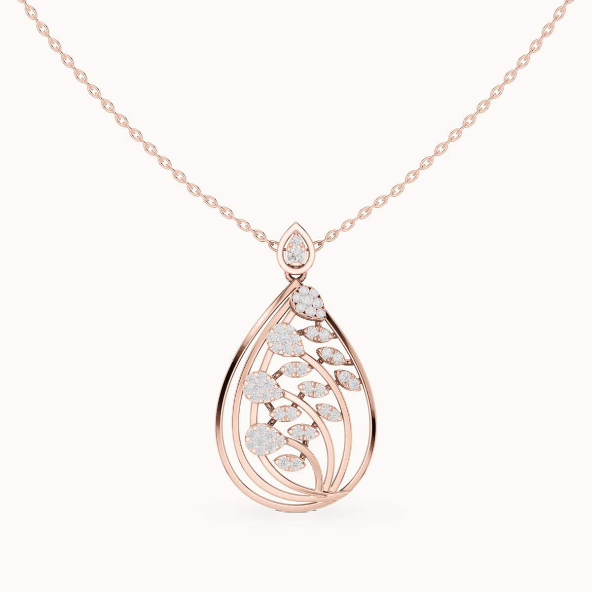 Round lab-grown diamond swirl teardrop pendant in rose gold, 0.596 CT TW, view 4