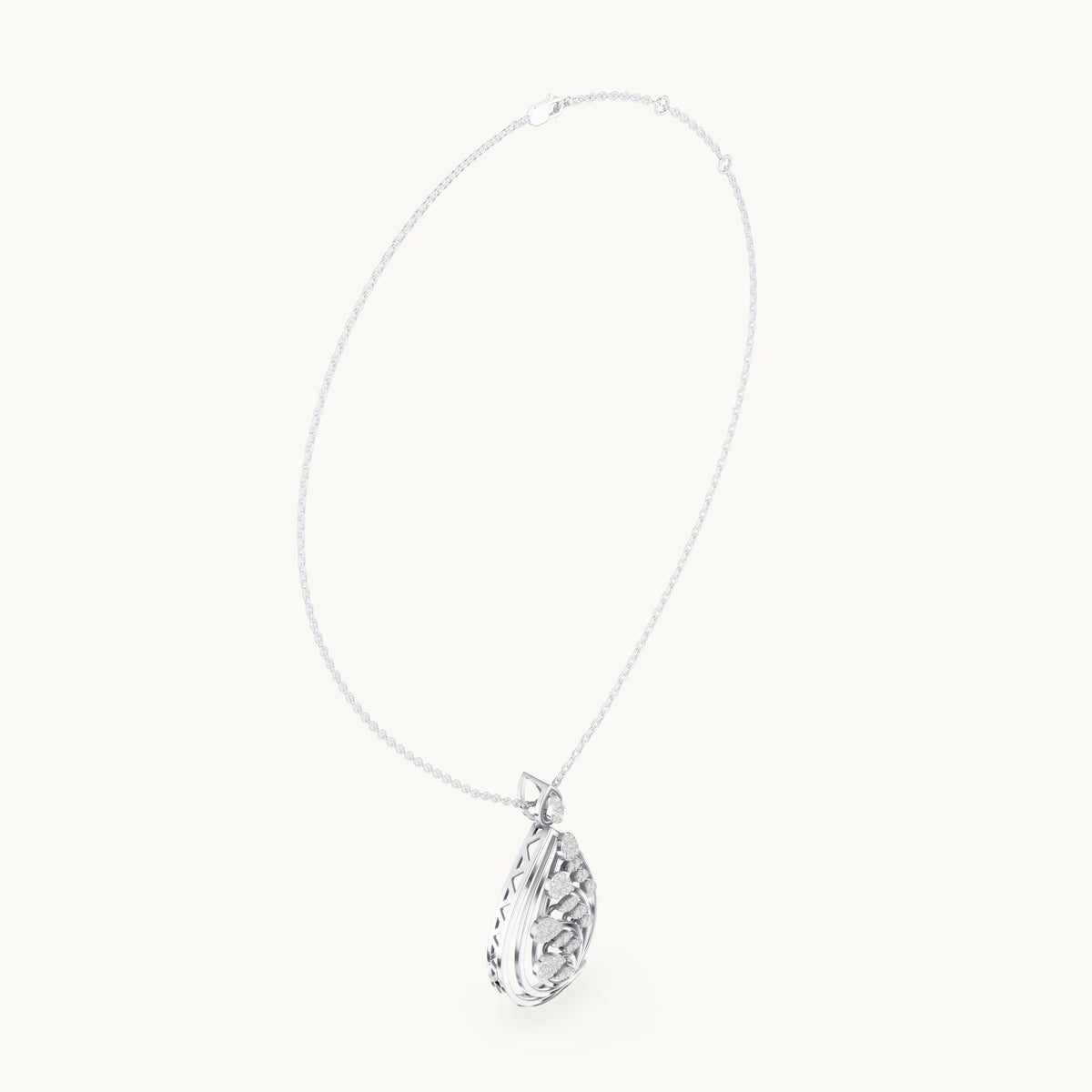 Round lab-grown diamond swirl teardrop pendant in white gold, 0.596 CT TW, view 1