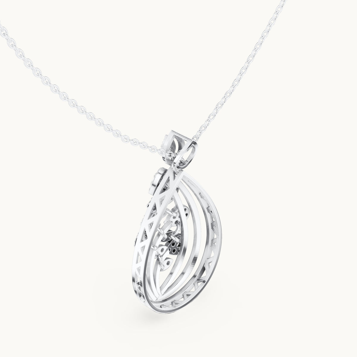 Round lab-grown diamond swirl teardrop pendant in white gold, 0.596 CT TW, view 2