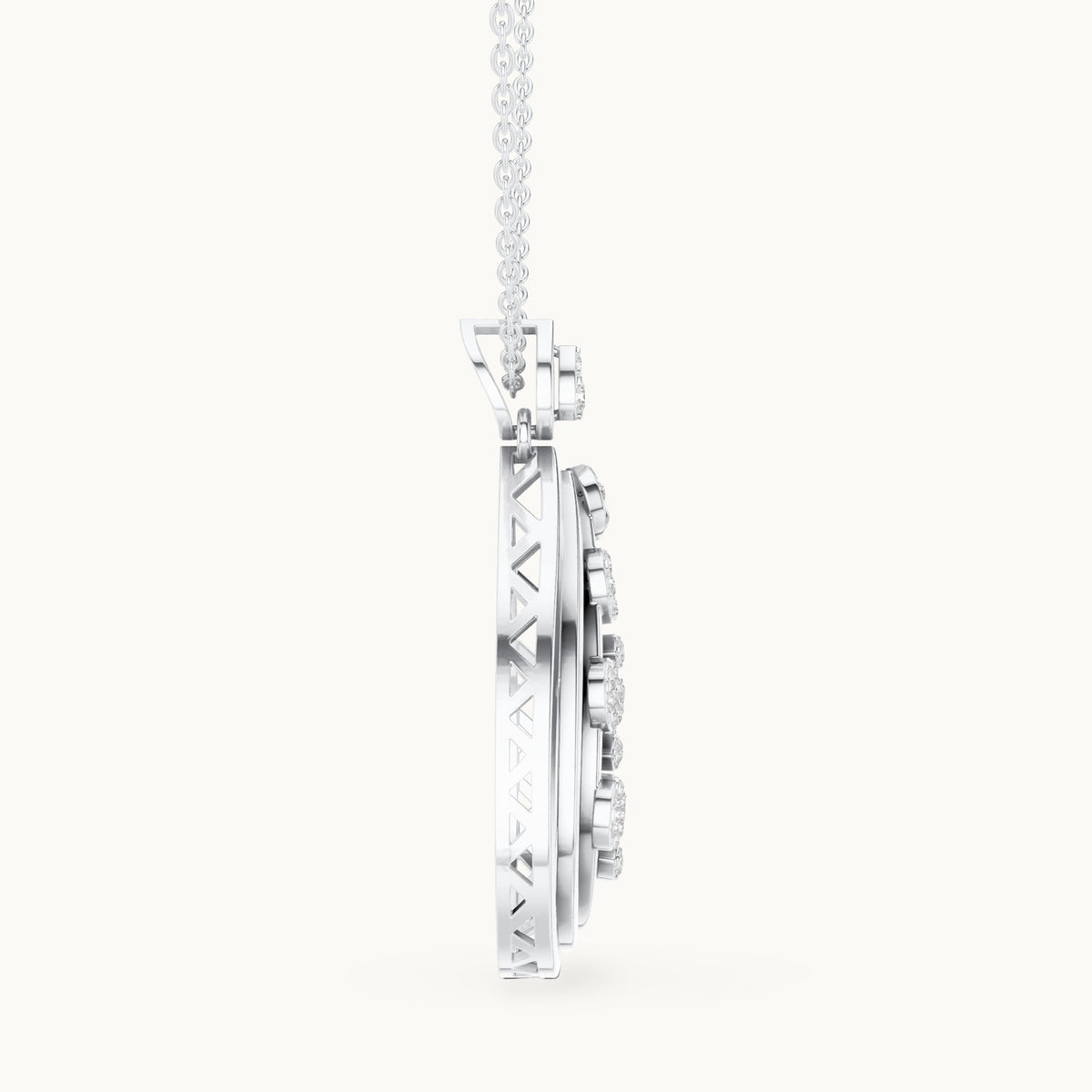 Round lab-grown diamond swirl teardrop pendant in white gold, 0.596 CT TW, view 3