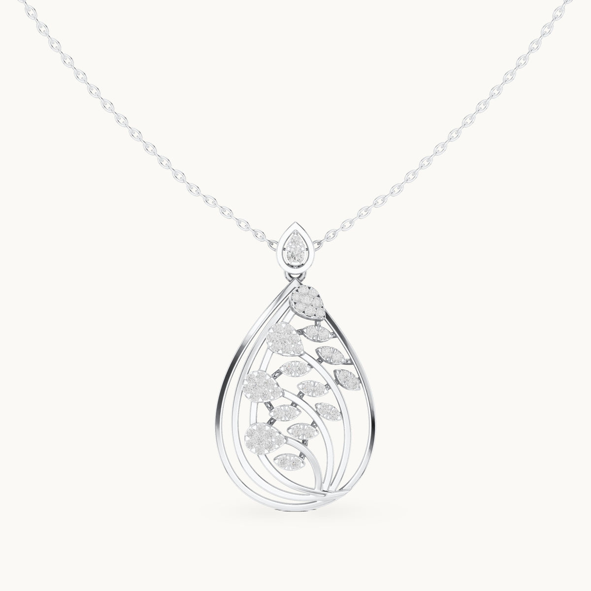 Round lab-grown diamond swirl teardrop pendant in white gold, 0.596 CT TW, view 4