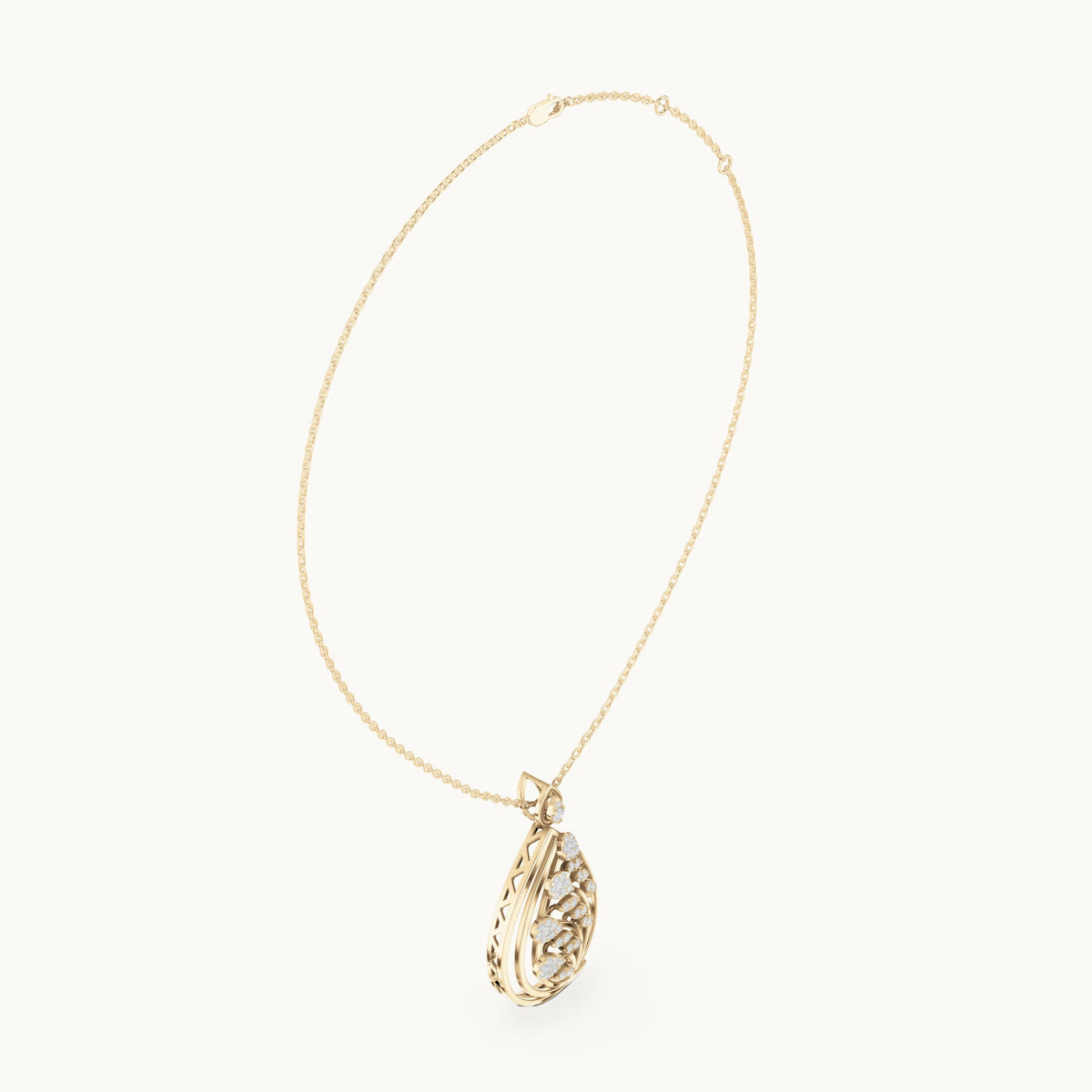 Round lab-grown diamond swirl teardrop pendant in yellow gold, 0.596 CT TW, view 1