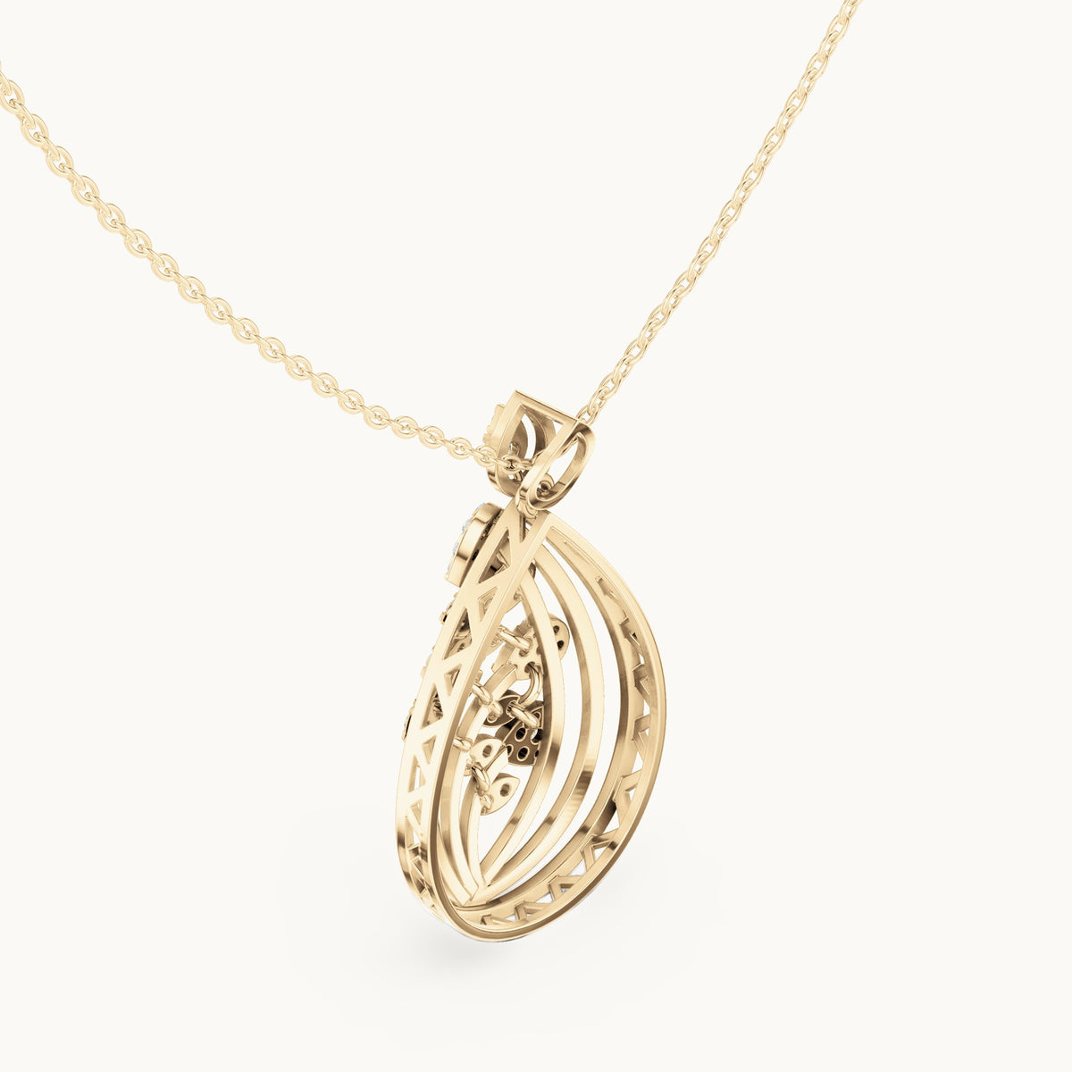 Round lab-grown diamond swirl teardrop pendant in yellow gold, 0.596 CT TW, view 2