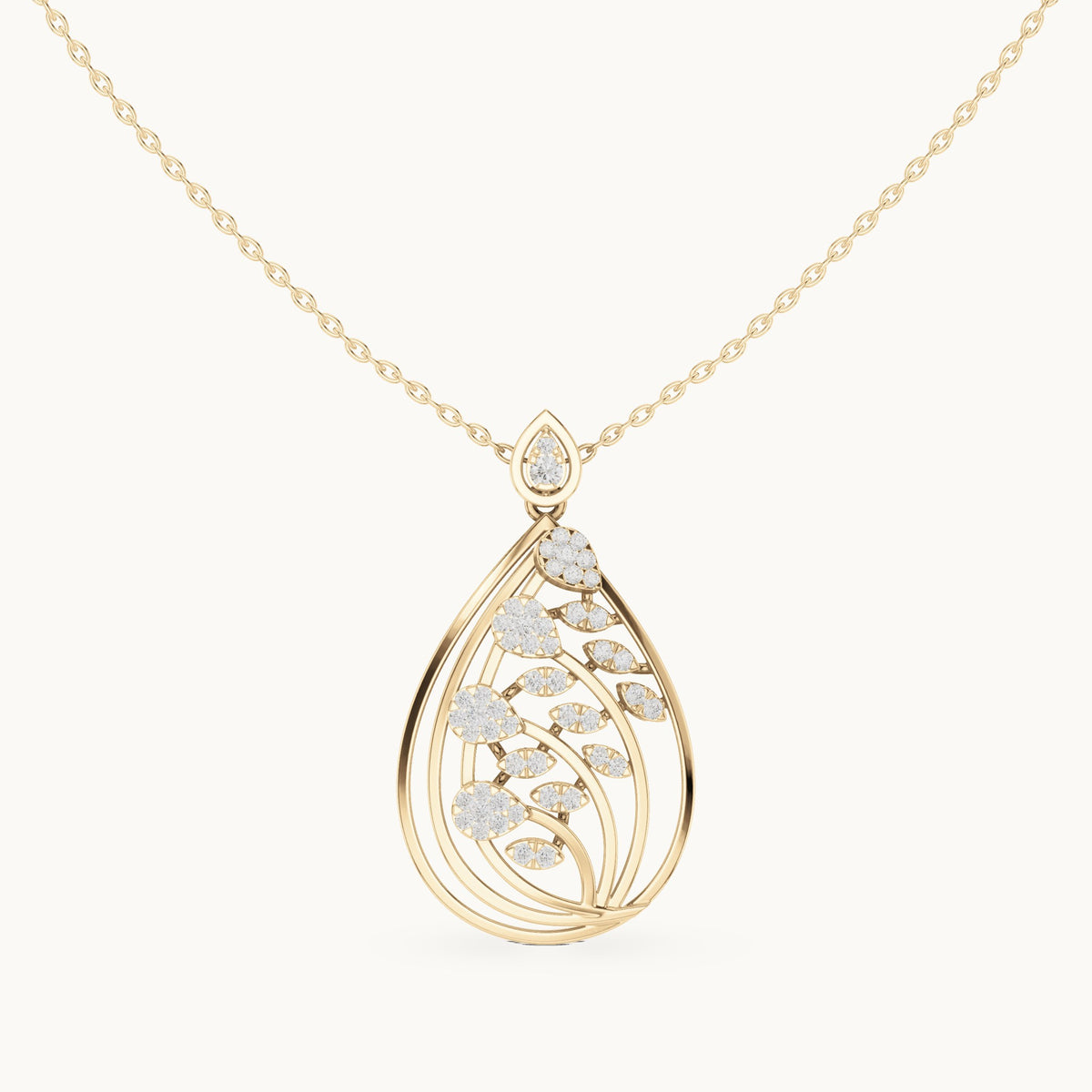 Round lab-grown diamond swirl teardrop pendant in yellow gold, 0.596 CT TW, view 4