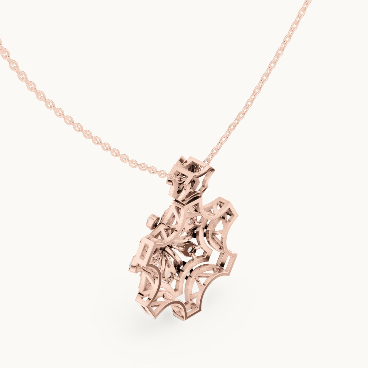 Round lab-grown diamond openwork flower cluster pendant in rose gold, 0.80 CT TW, view 2