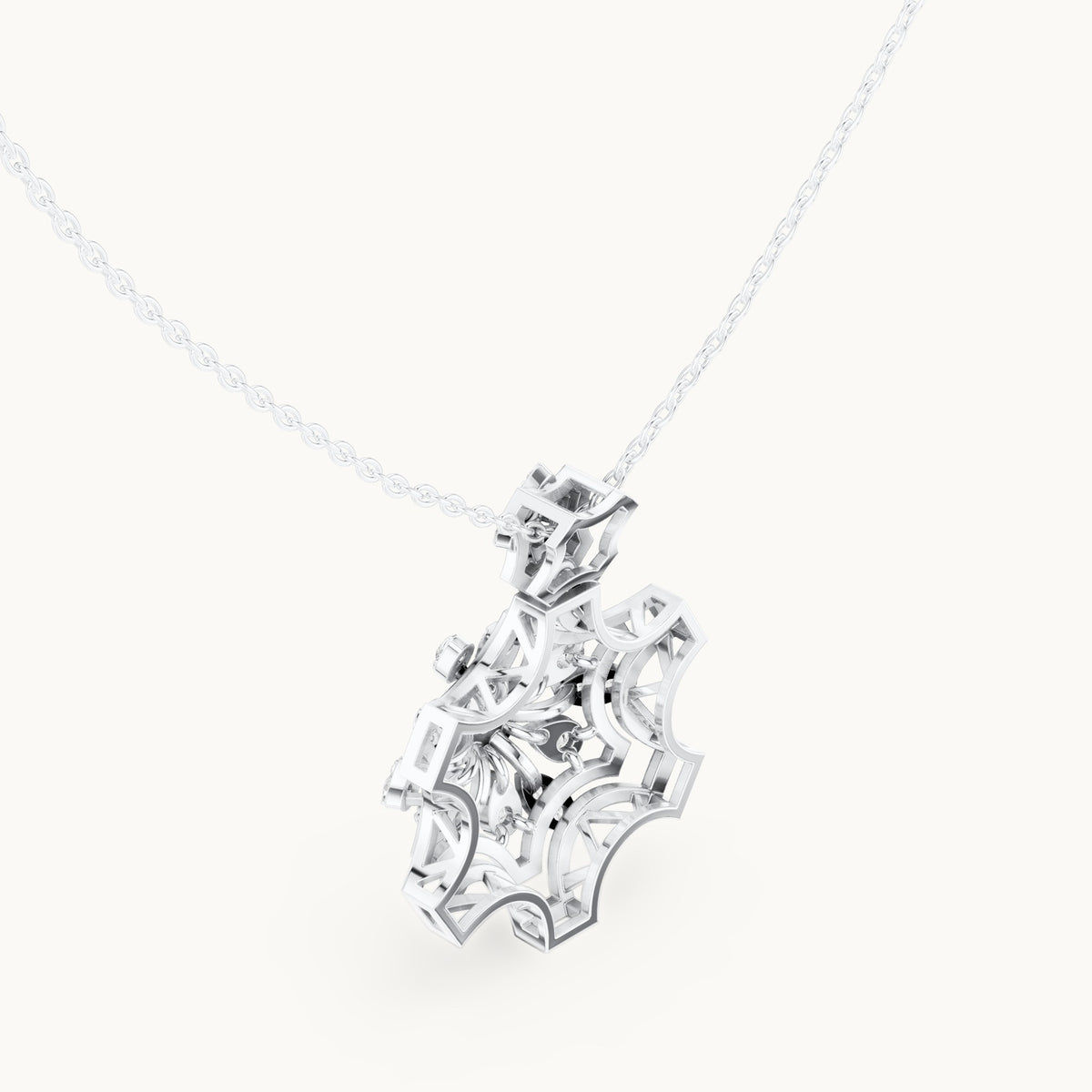 Round lab-grown diamond openwork flower cluster pendant in white gold, 0.80 CT TW, view 2