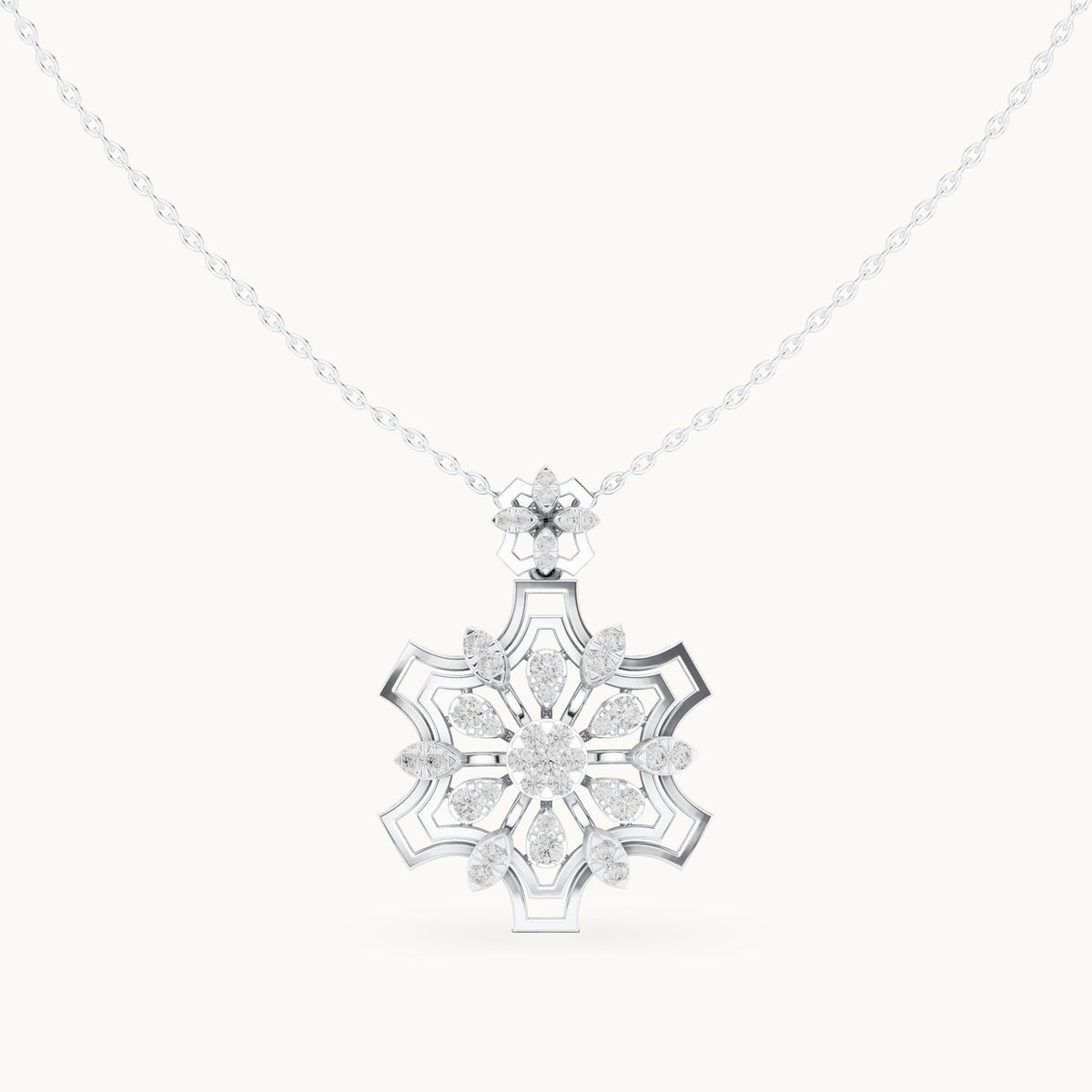 Round lab-grown diamond openwork flower cluster pendant in white gold, 0.80 CT TW, view 4