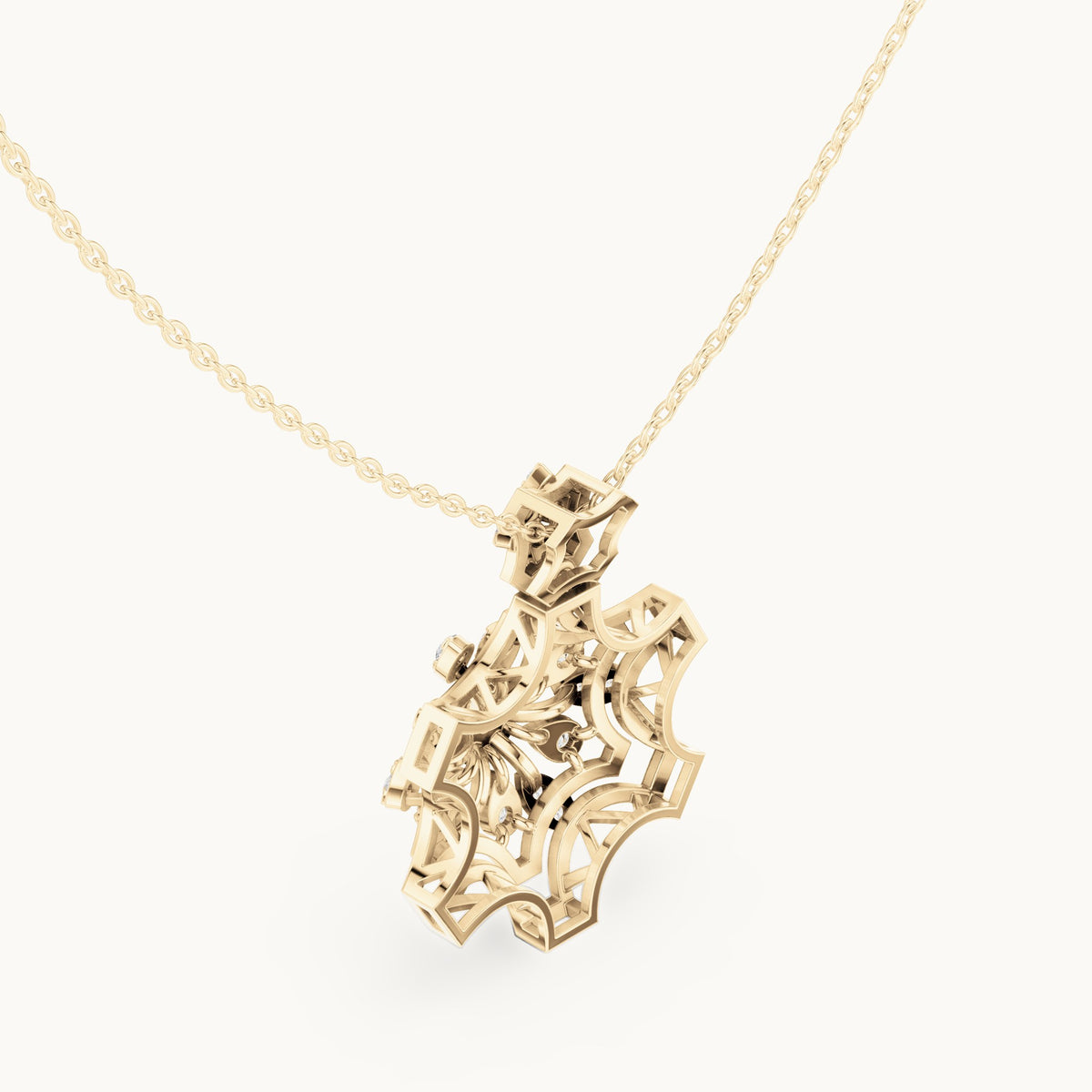 Round lab-grown diamond openwork flower cluster pendant in yellow gold, 0.80 CT TW, view 2