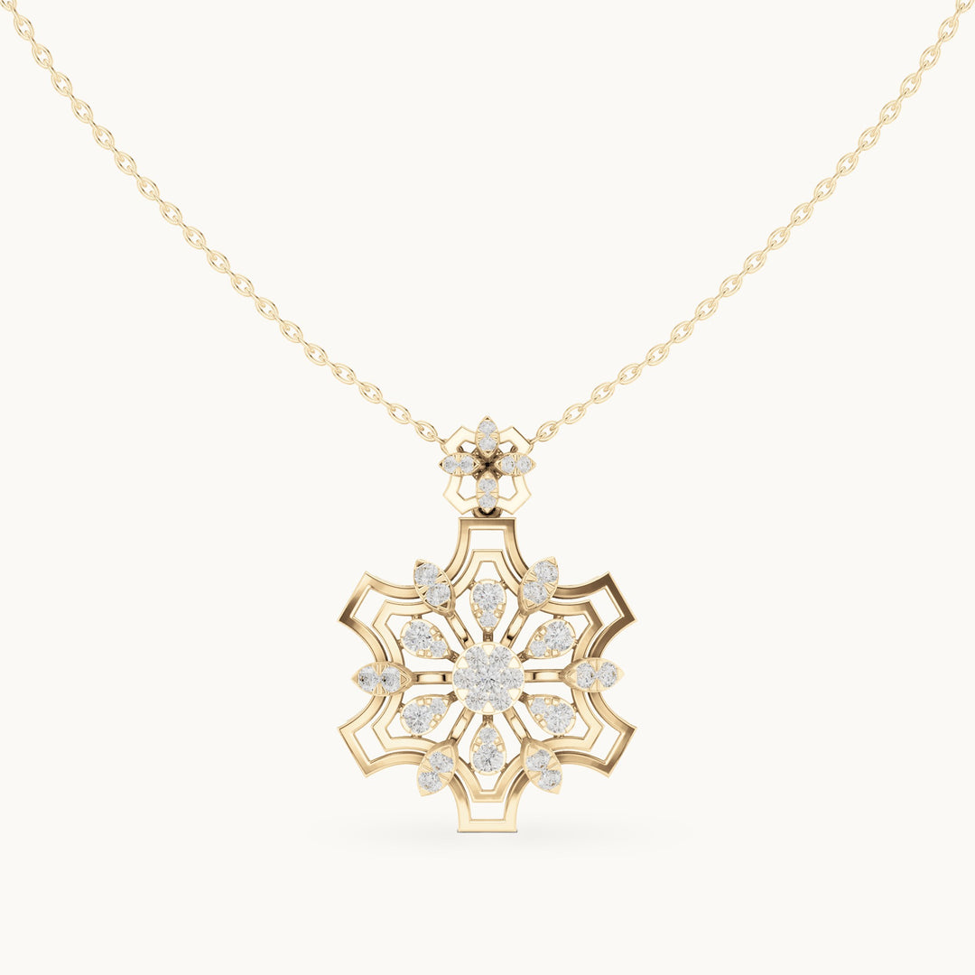 Round lab-grown diamond openwork flower cluster pendant in yellow gold, 0.80 CT TW, view 4