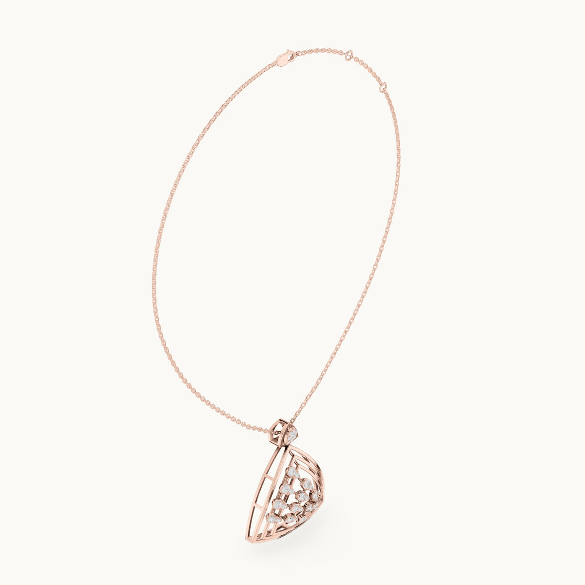 Round lab-grown diamond open triangle pendant in rose gold, 0.721 CT TW, view 1