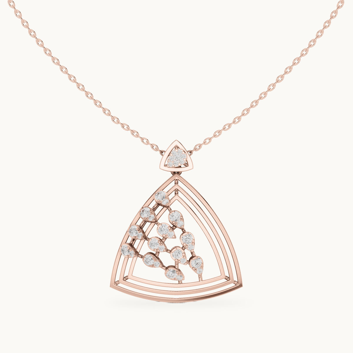 Round lab-grown diamond open triangle pendant in rose gold, 0.721 CT TW, view 4