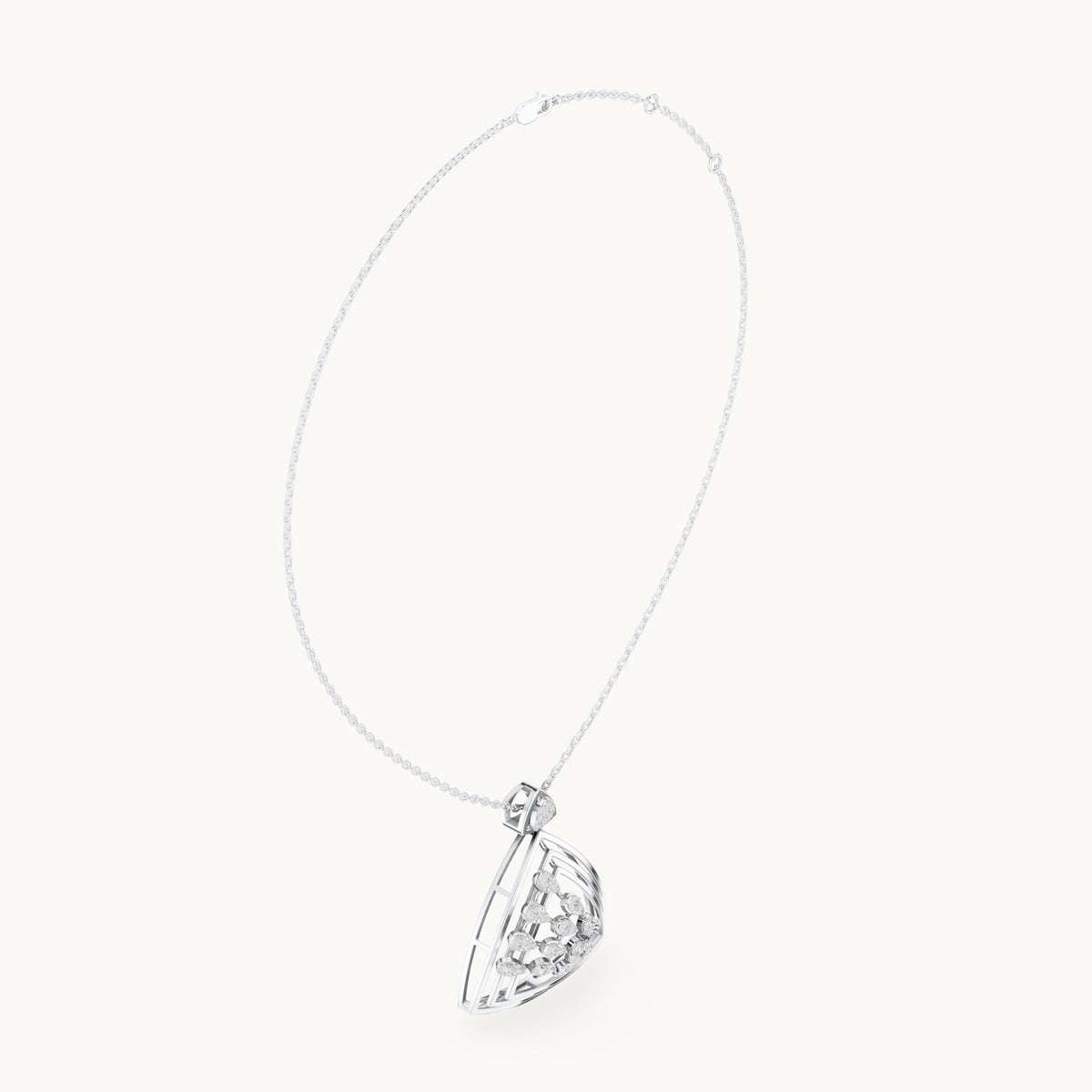 Round lab-grown diamond open triangle pendant in white gold, 0.721 CT TW, view 1