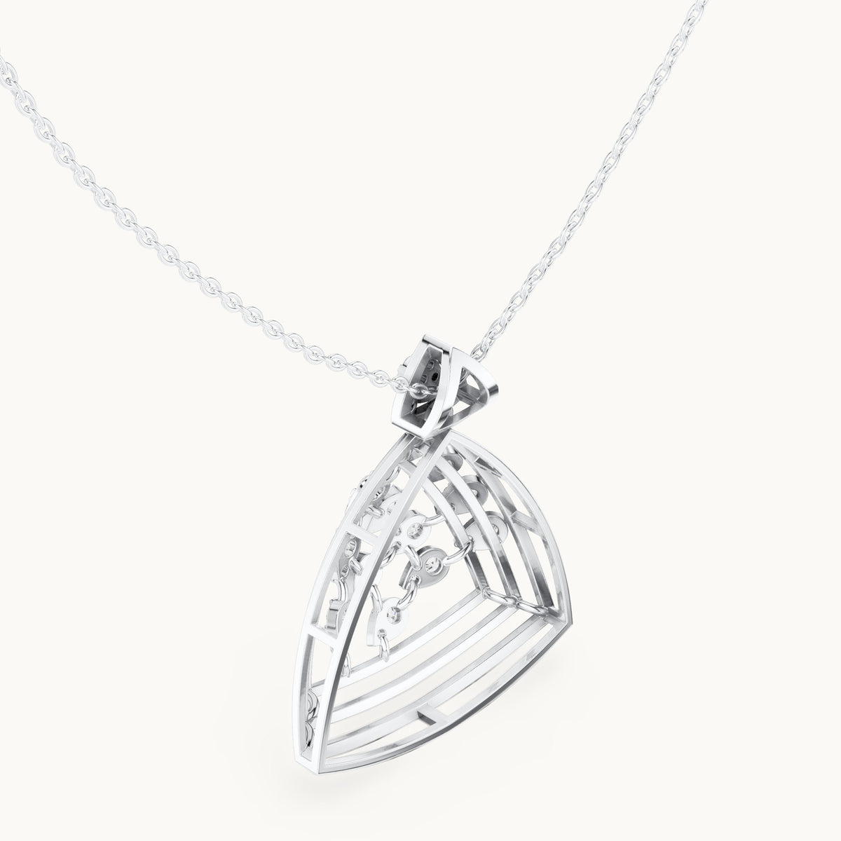 Round lab-grown diamond open triangle pendant in white gold, 0.721 CT TW, view 2