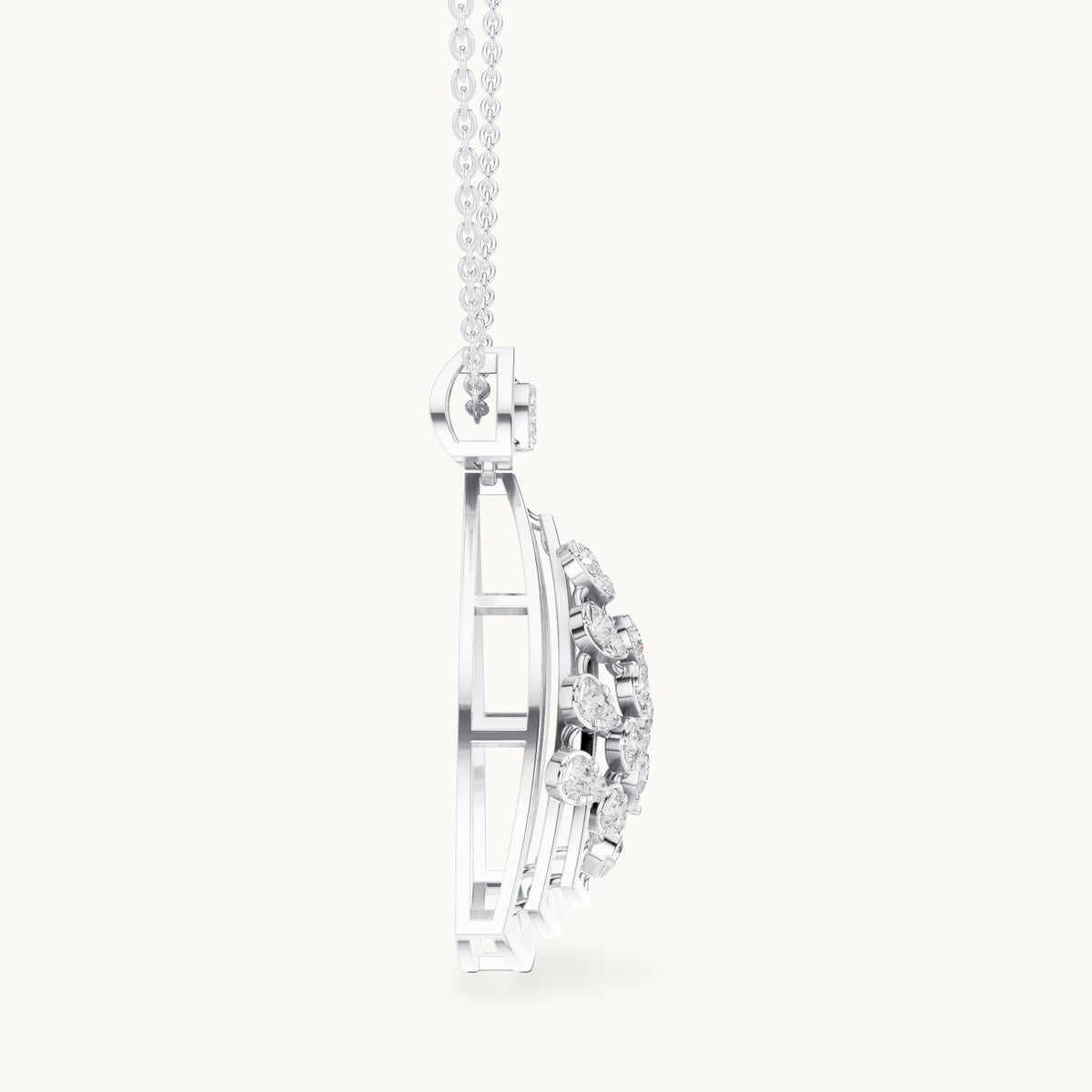 Round lab-grown diamond open triangle pendant in white gold, 0.721 CT TW, view 3