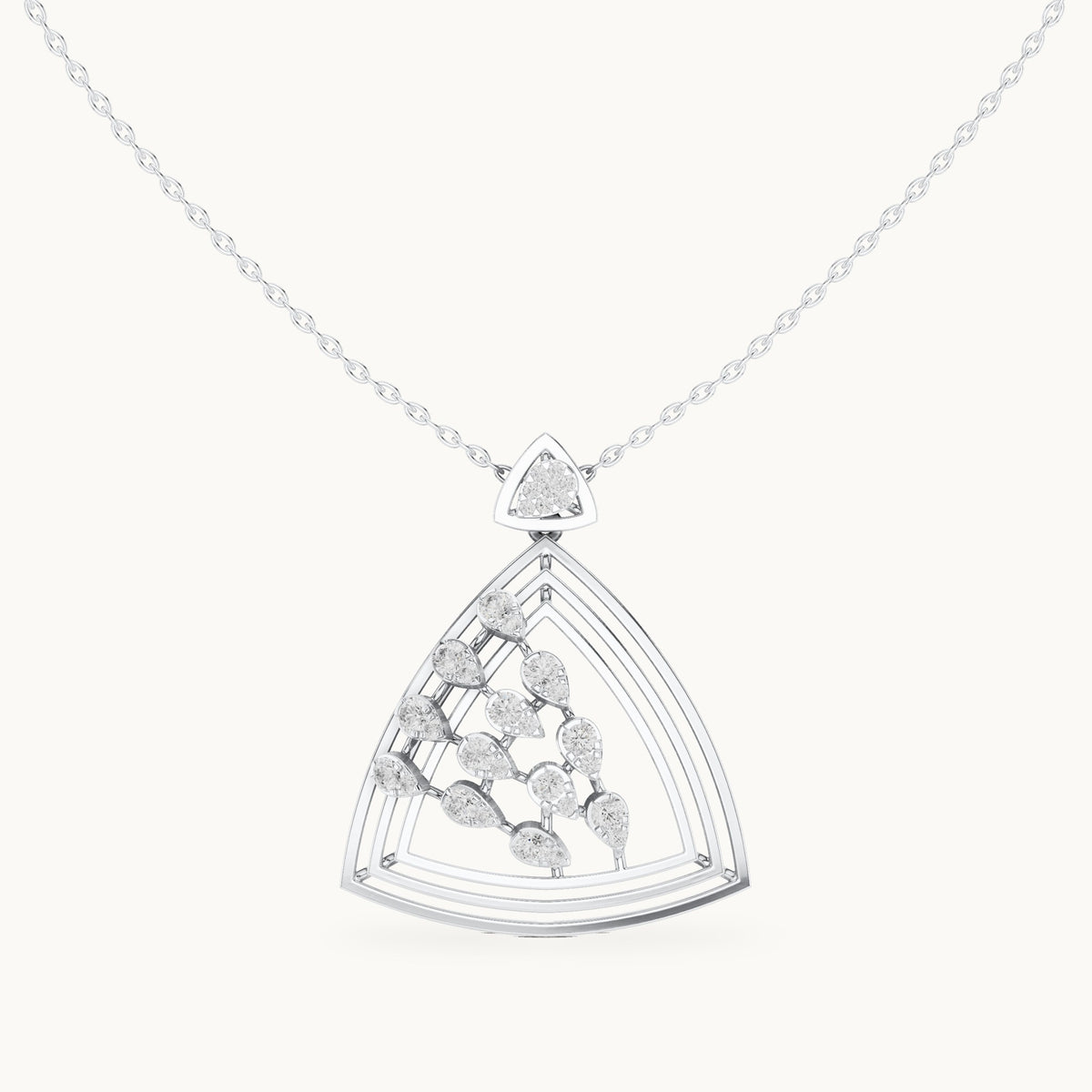 Round lab-grown diamond open triangle pendant in white gold, 0.721 CT TW, view 4