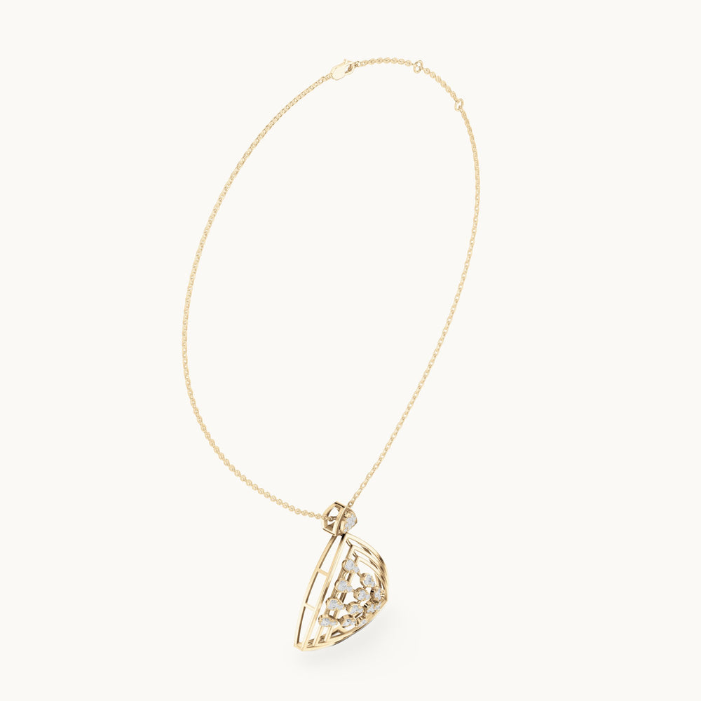 Round lab-grown diamond open triangle pendant in yellow gold, 0.721 CT TW, view 1