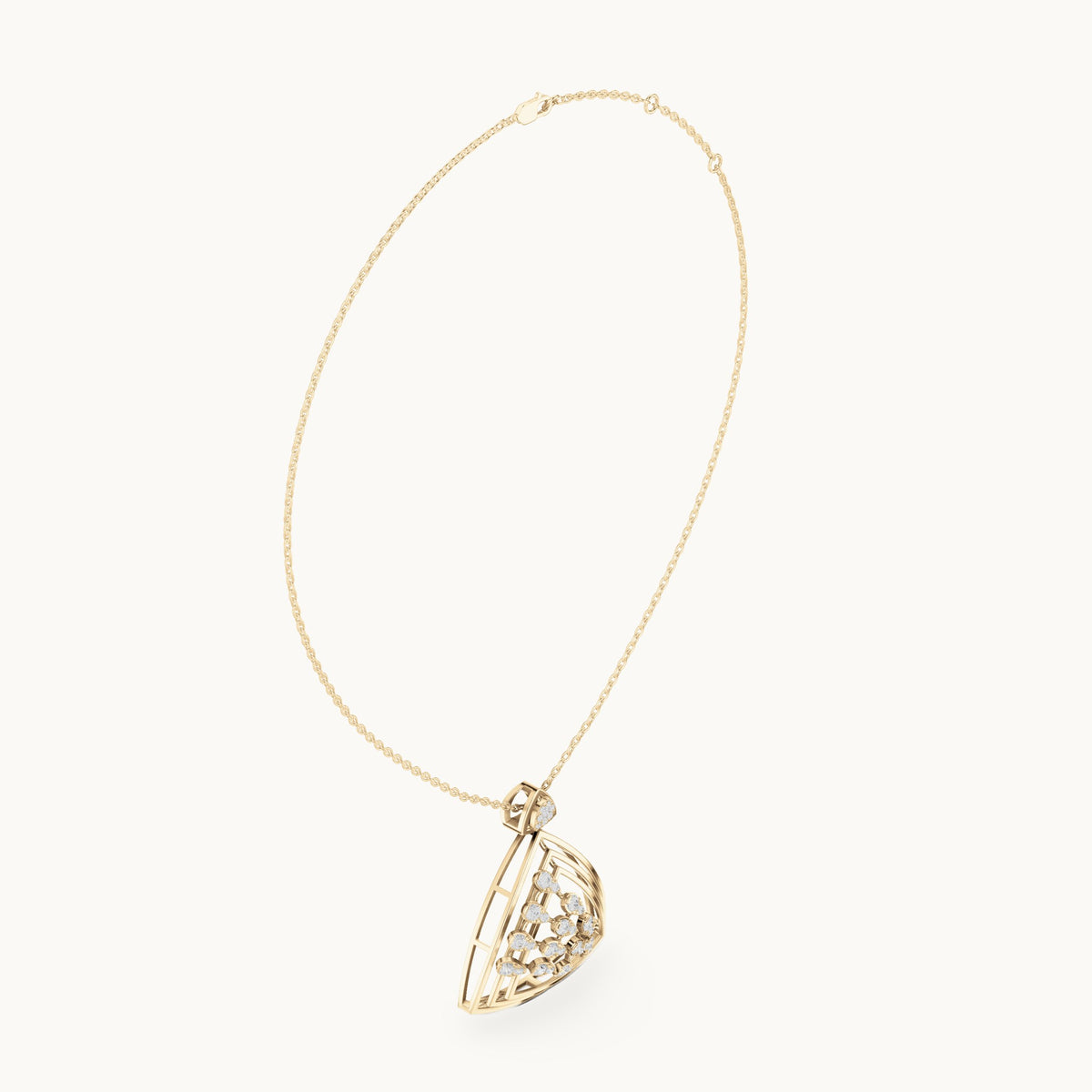 Round lab-grown diamond open triangle pendant in yellow gold, 0.721 CT TW, view 1