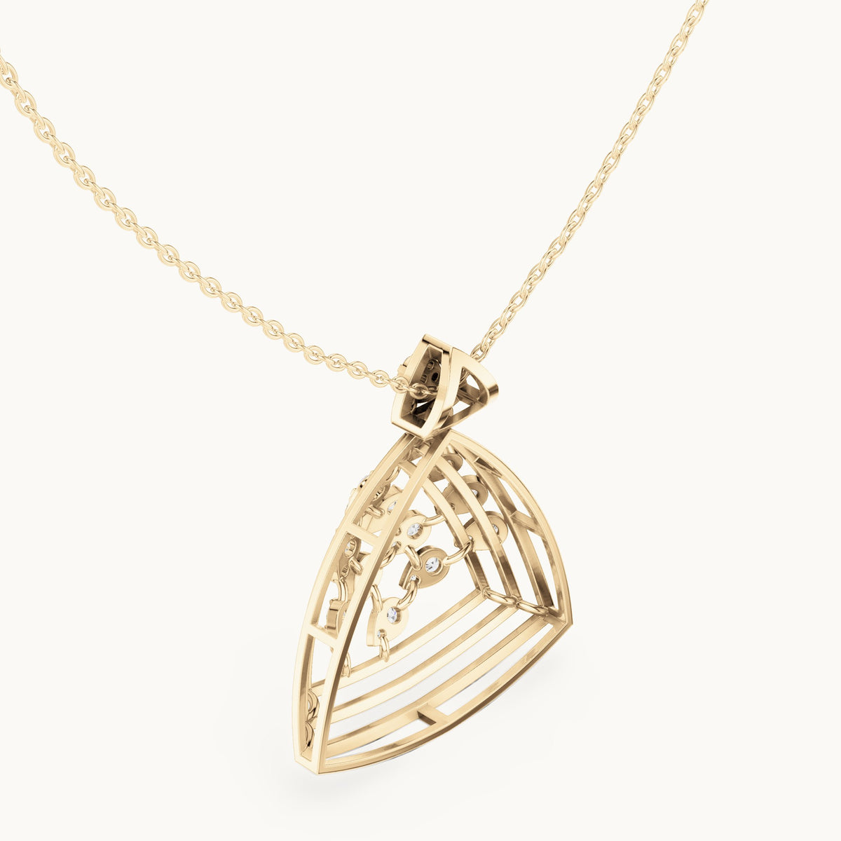 Round lab-grown diamond open triangle pendant in yellow gold, 0.721 CT TW, view 2