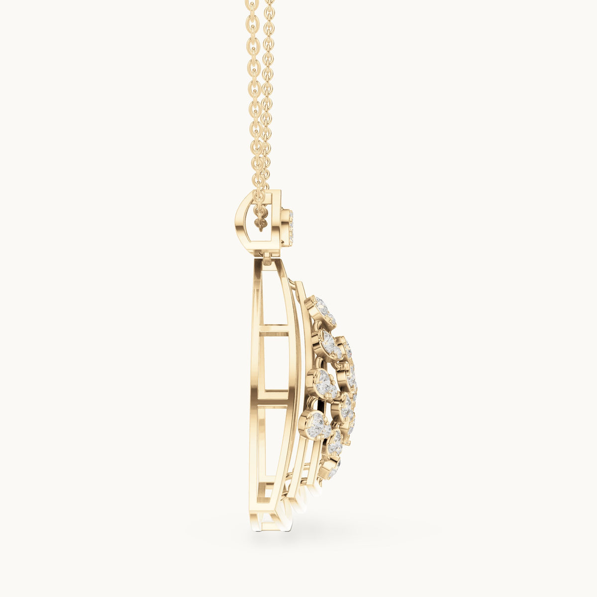 Round lab-grown diamond open triangle pendant in yellow gold, 0.721 CT TW, view 3