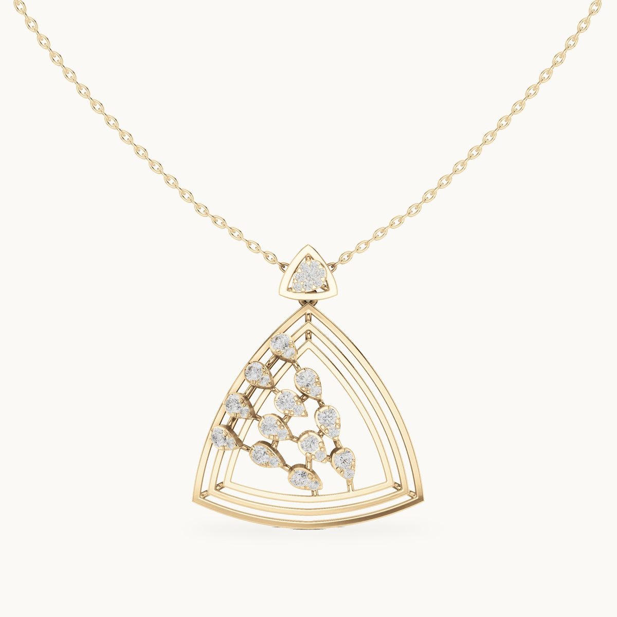Round lab-grown diamond open triangle pendant in yellow gold, 0.721 CT TW, view 4