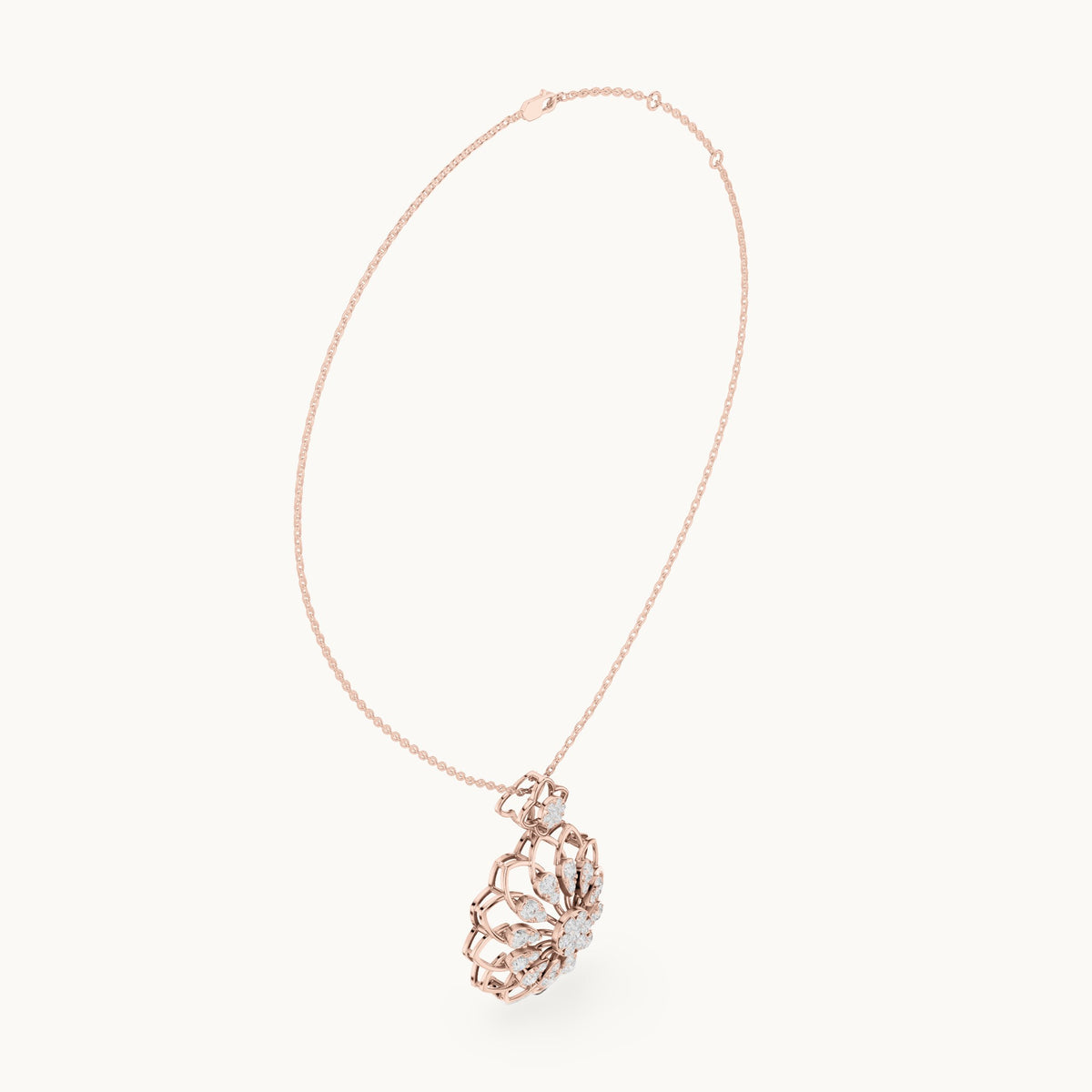 Round lab-grown diamond mandala flower pendant in rose gold, 1.758 CT TW, view 1