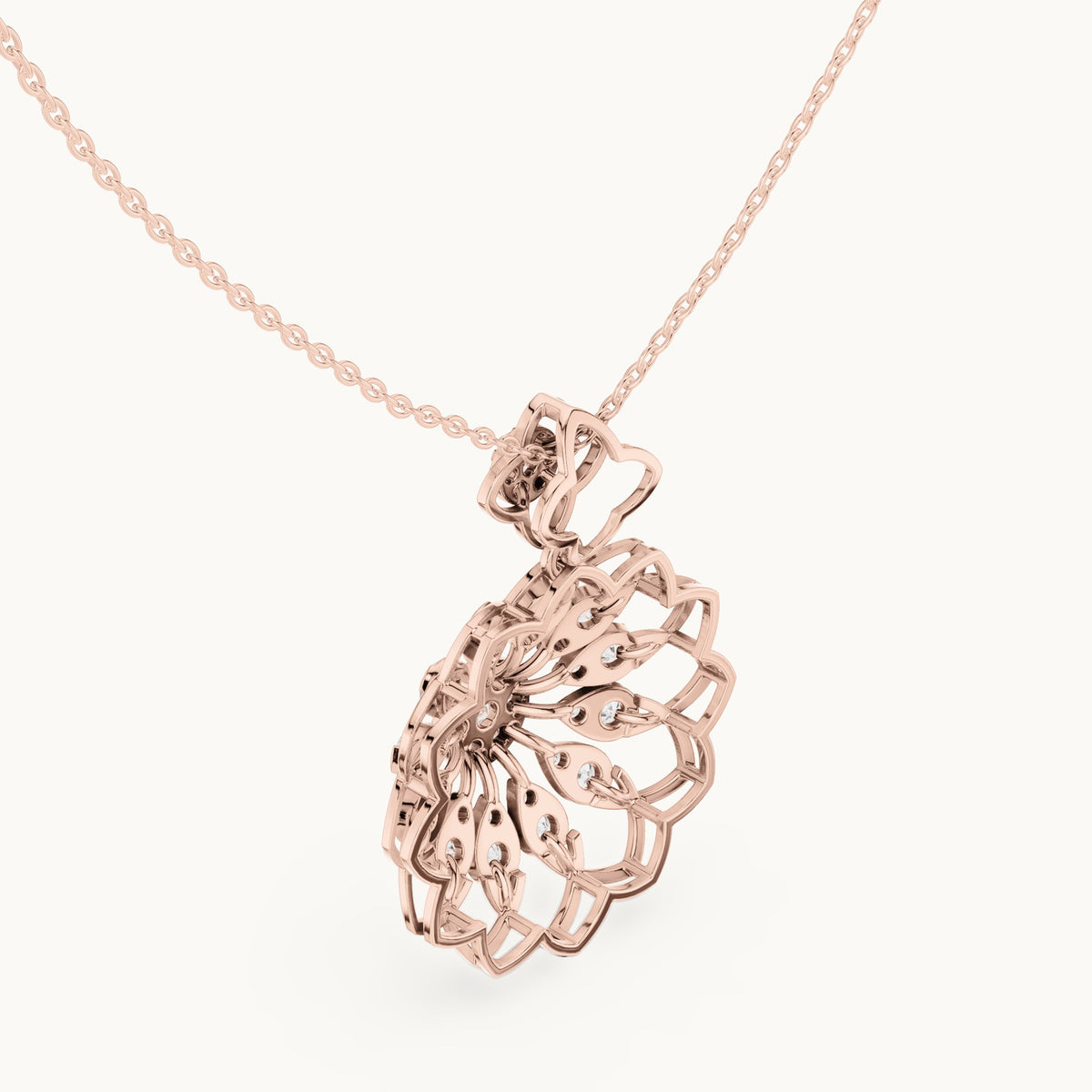 Round lab-grown diamond mandala flower pendant in rose gold, 1.758 CT TW, view 2
