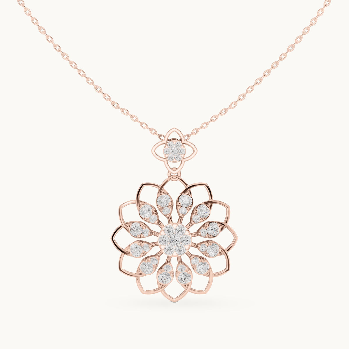 Round lab-grown diamond mandala flower pendant in rose gold, 1.758 CT TW, view 4