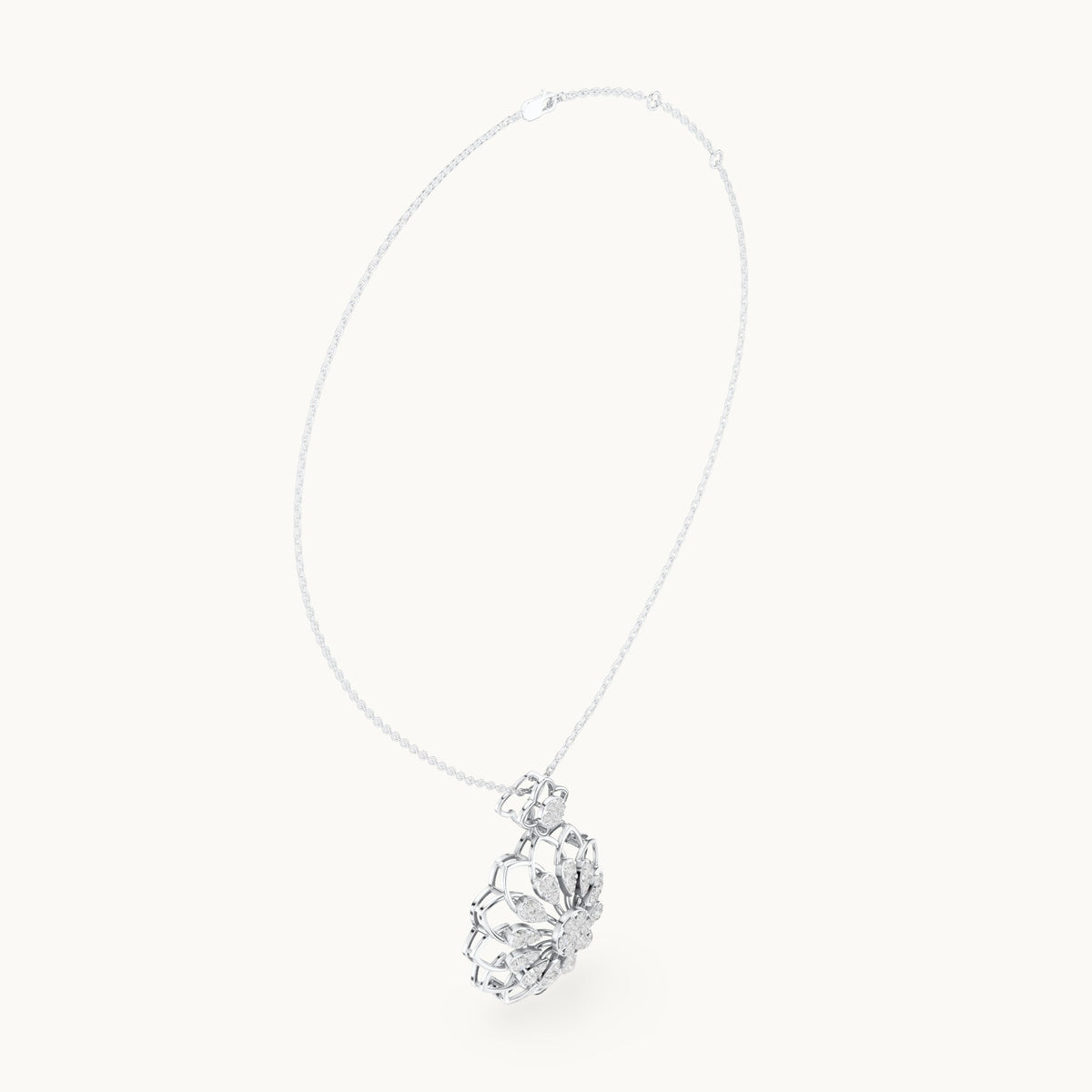 Round lab-grown diamond mandala flower pendant in white gold, 1.758 CT TW, view 1