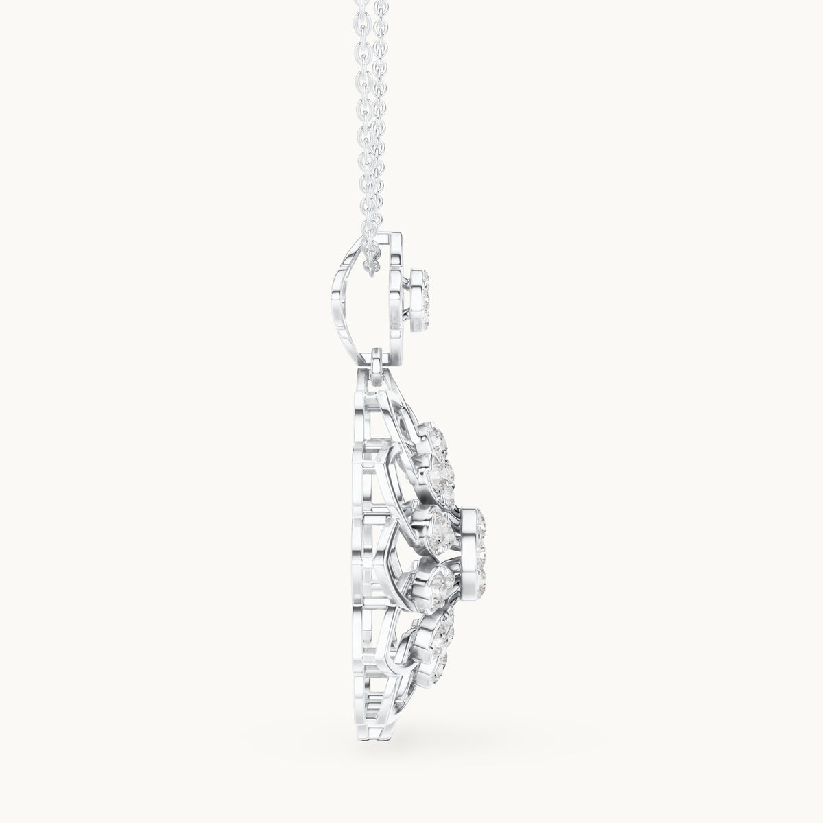 Round lab-grown diamond mandala flower pendant in white gold, 1.758 CT TW, view 3