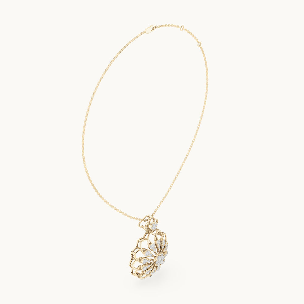 Round lab-grown diamond mandala flower pendant in yellow gold, 1.758 CT TW, view 1