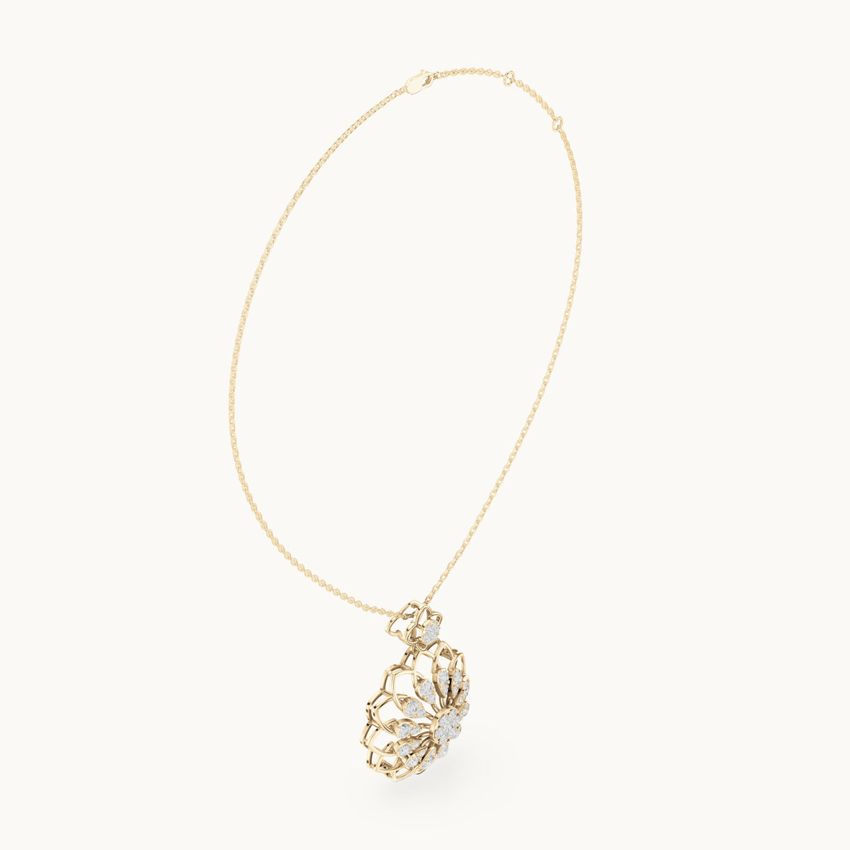 Round lab-grown diamond mandala flower pendant in yellow gold, 1.758 CT TW, view 1