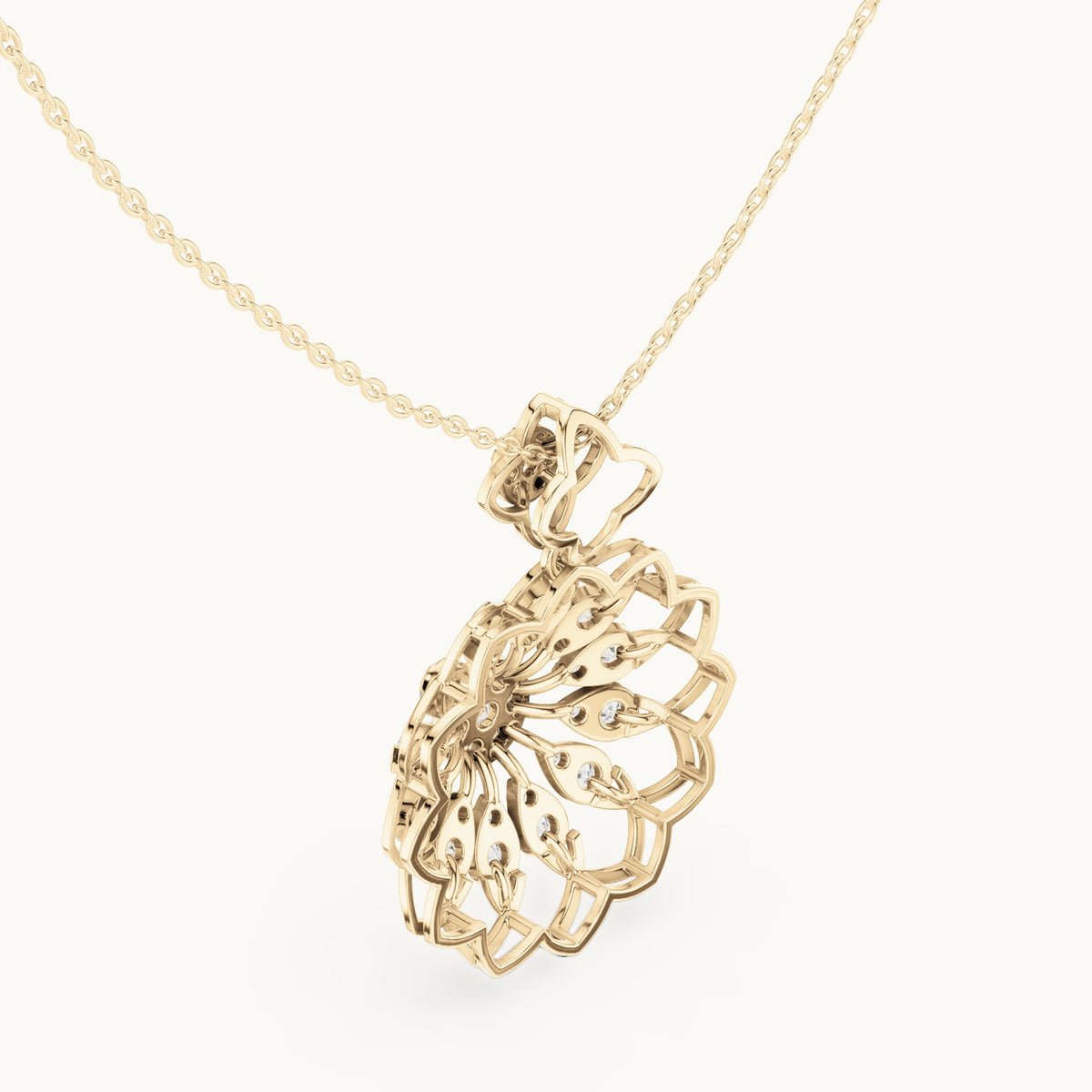 Round lab-grown diamond mandala flower pendant in yellow gold, 1.758 CT TW, view 2