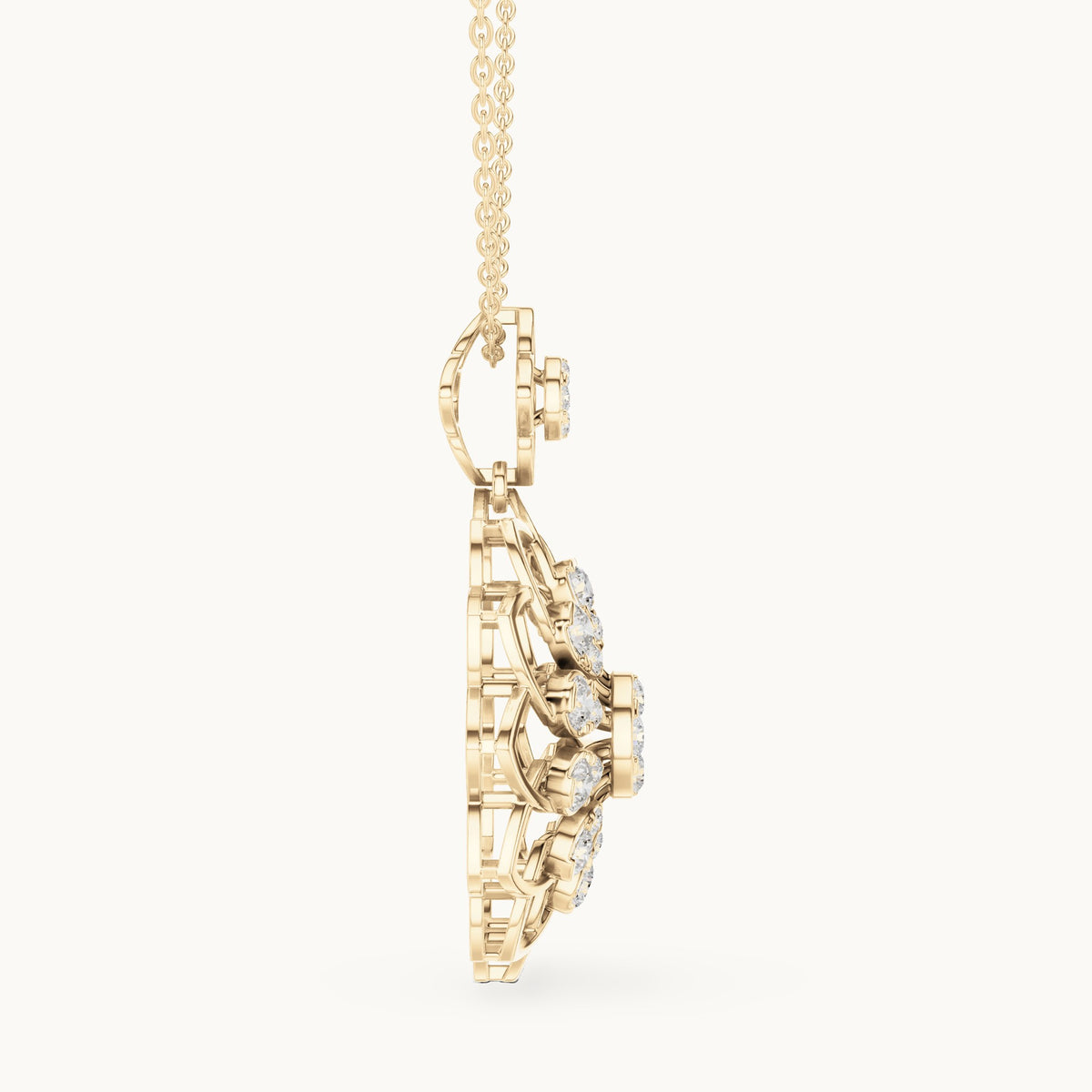 Round lab-grown diamond mandala flower pendant in yellow gold, 1.758 CT TW, view 3