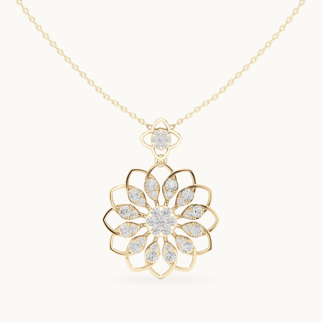 Round lab-grown diamond mandala flower pendant in yellow gold, 1.758 CT TW, view 4