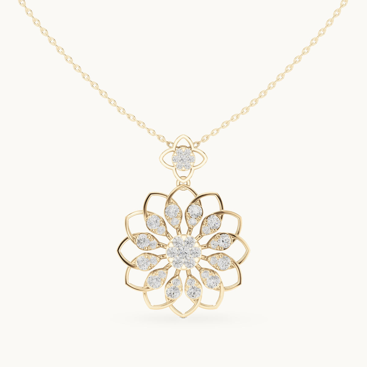Round lab-grown diamond mandala flower pendant in yellow gold, 1.758 CT TW, view 4