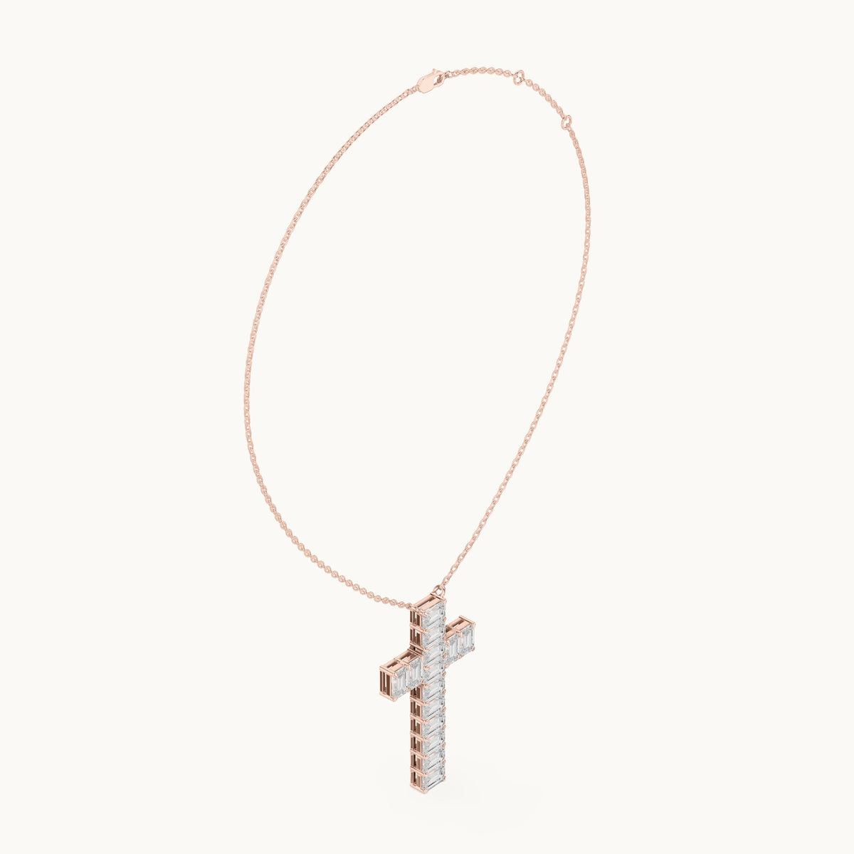 Emerald-cut lab-grown diamond cross pendant in rose gold, 7.00 CT TW, view 1