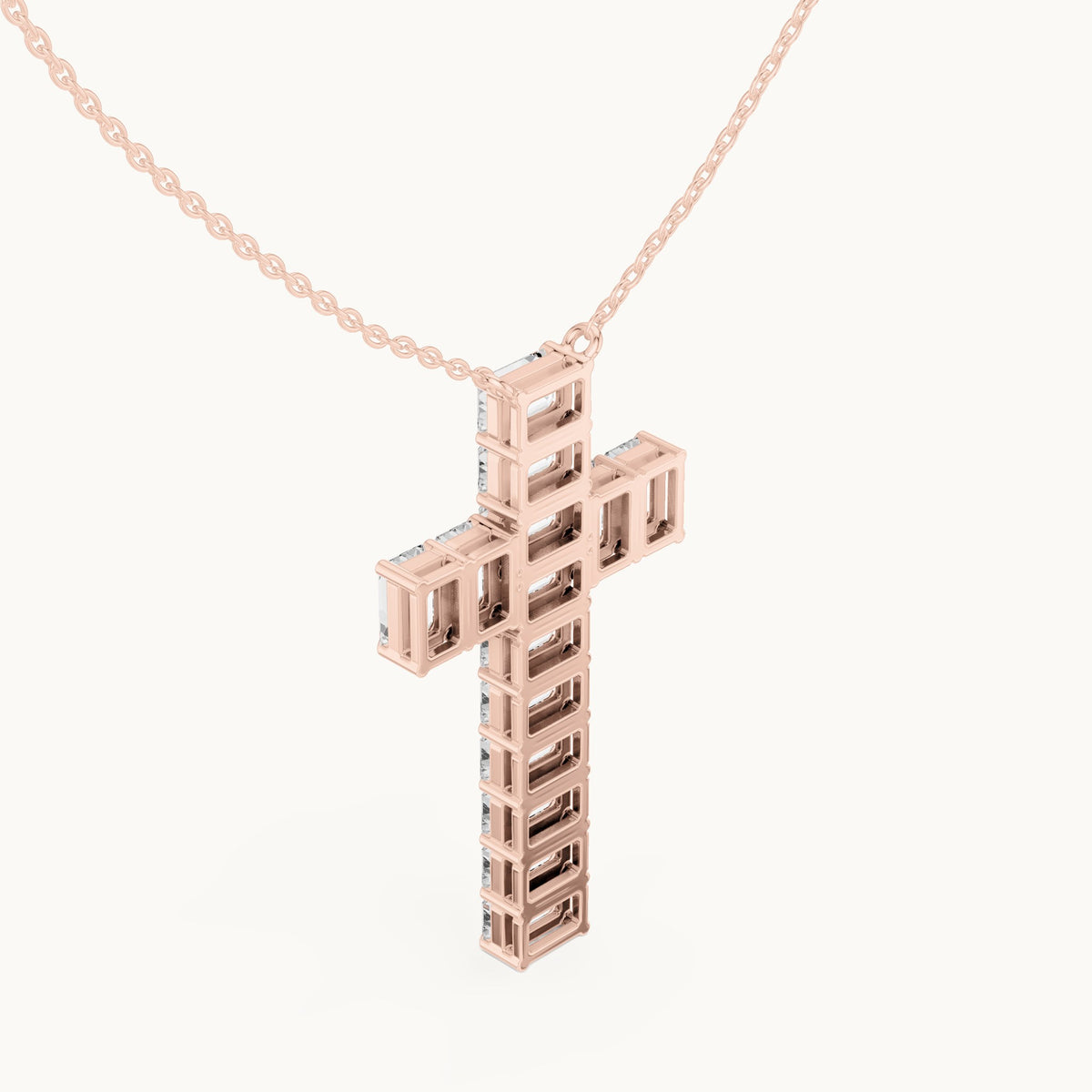 Emerald-cut lab-grown diamond cross pendant in rose gold, 7.00 CT TW, view 2