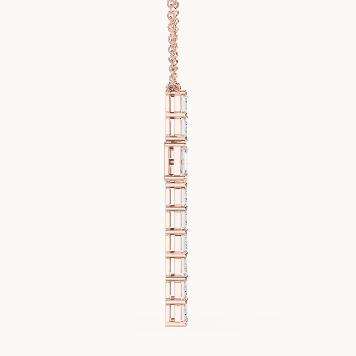 Emerald-cut lab-grown diamond cross pendant in rose gold, 7.00 CT TW, view 3