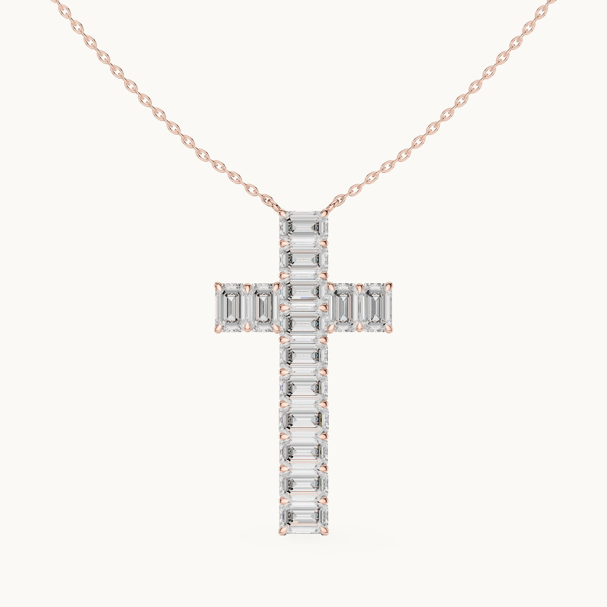 Emerald-cut lab-grown diamond cross pendant in rose gold, 7.00 CT TW, view 4