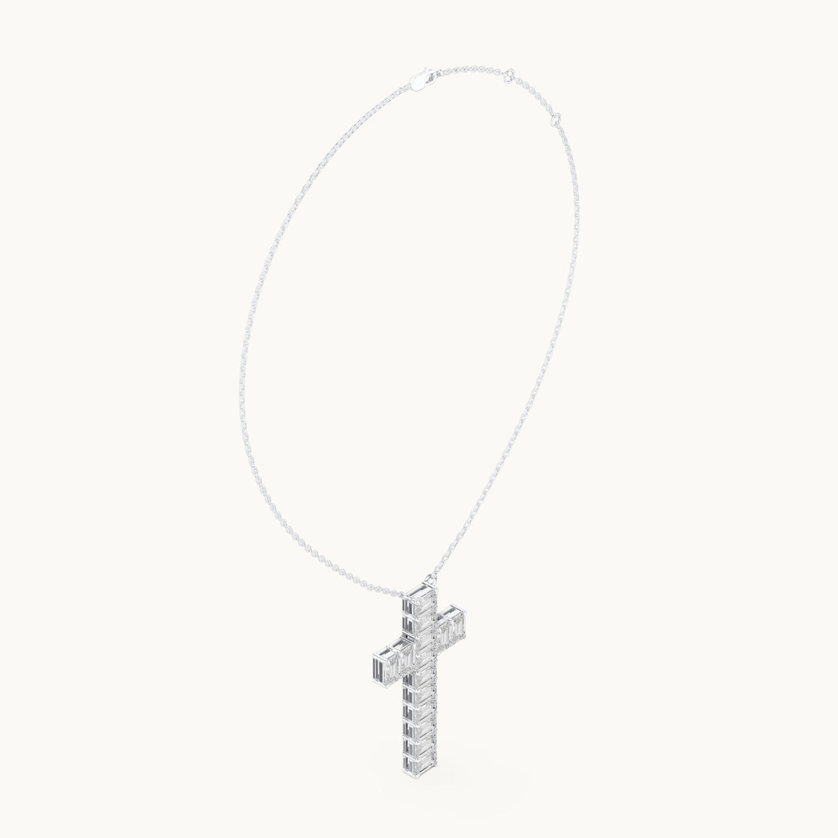 Emerald-cut lab-grown diamond cross pendant in white gold, 7.00 CT TW, view 1
