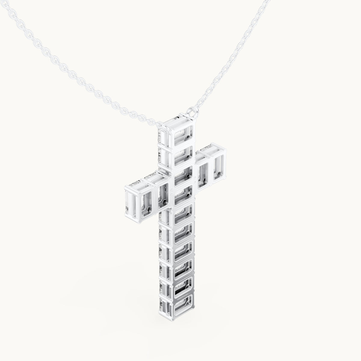 Emerald-cut lab-grown diamond cross pendant in white gold, 7.00 CT TW, view 2