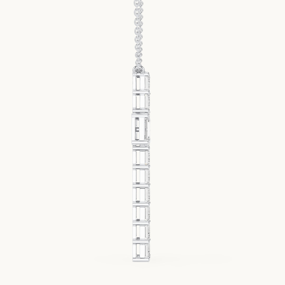 Emerald-cut lab-grown diamond cross pendant in white gold, 7.00 CT TW, view 3