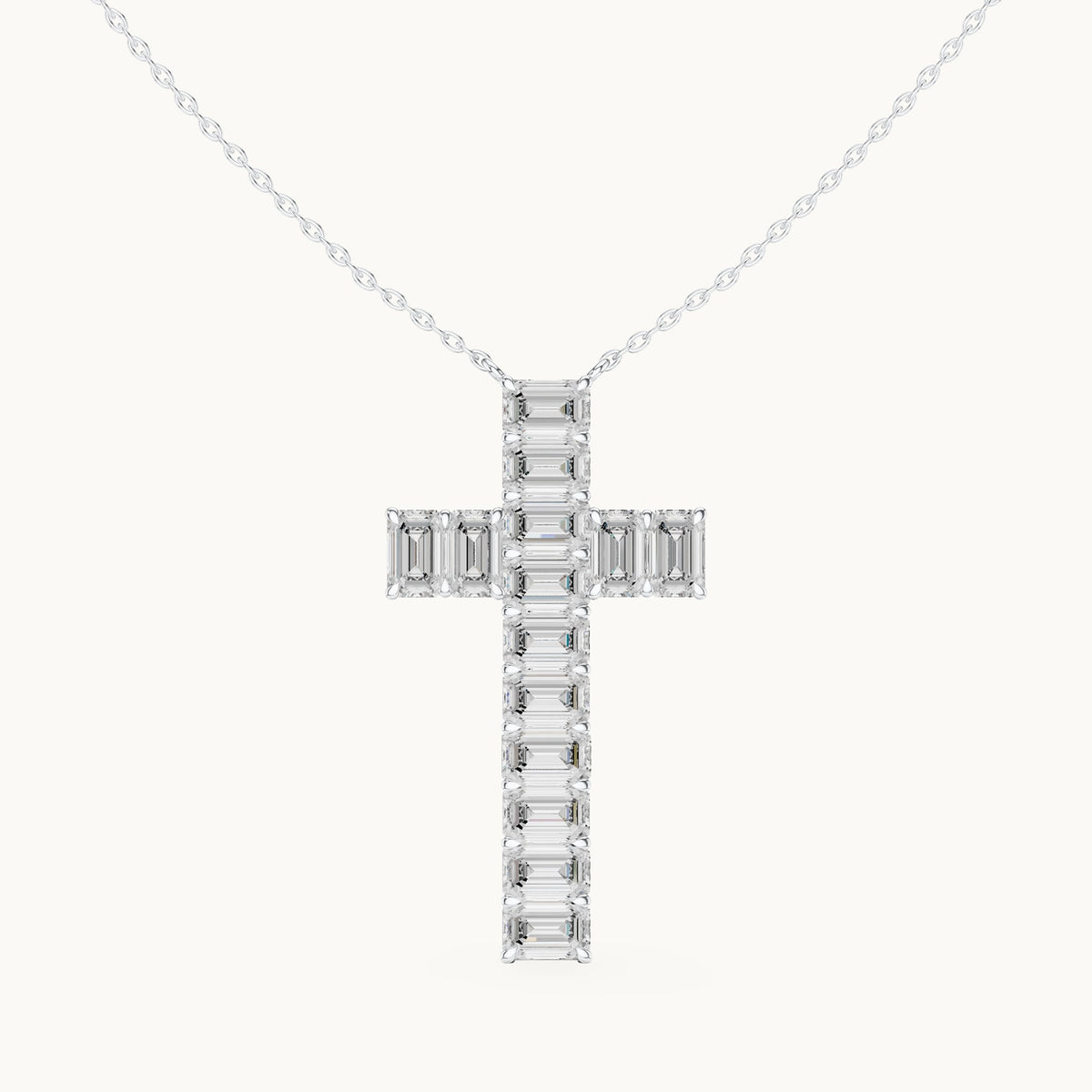 Emerald-cut lab-grown diamond cross pendant in white gold, 7.00 CT TW, view 4