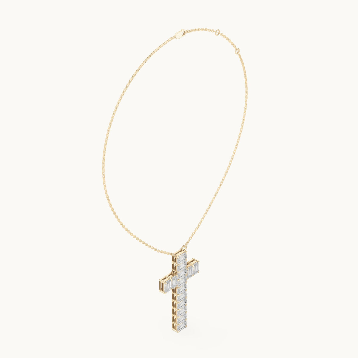 Emerald-cut lab-grown diamond cross pendant in yellow gold, 7.00 CT TW, view 1
