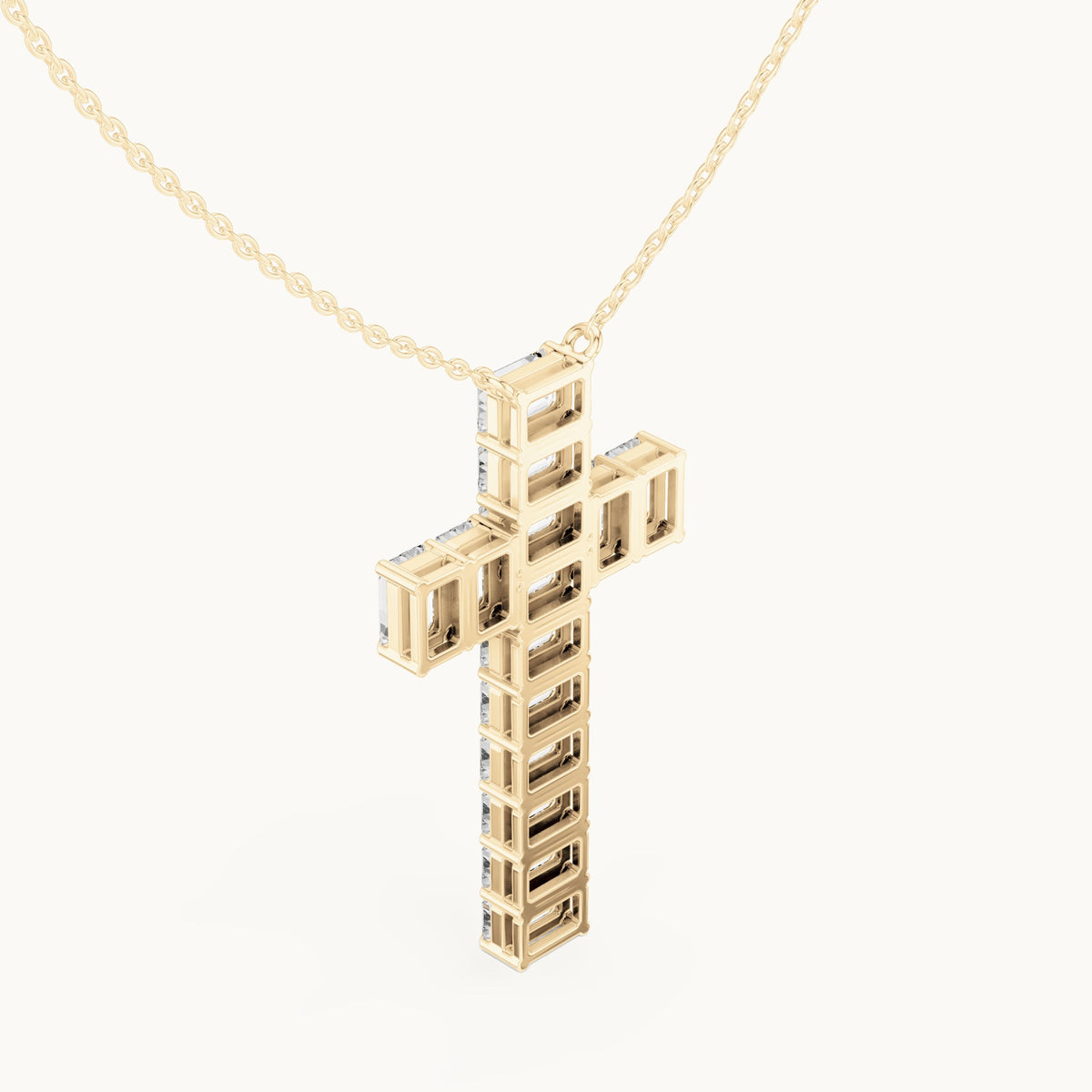 Emerald-cut lab-grown diamond cross pendant in yellow gold, 7.00 CT TW, view 2