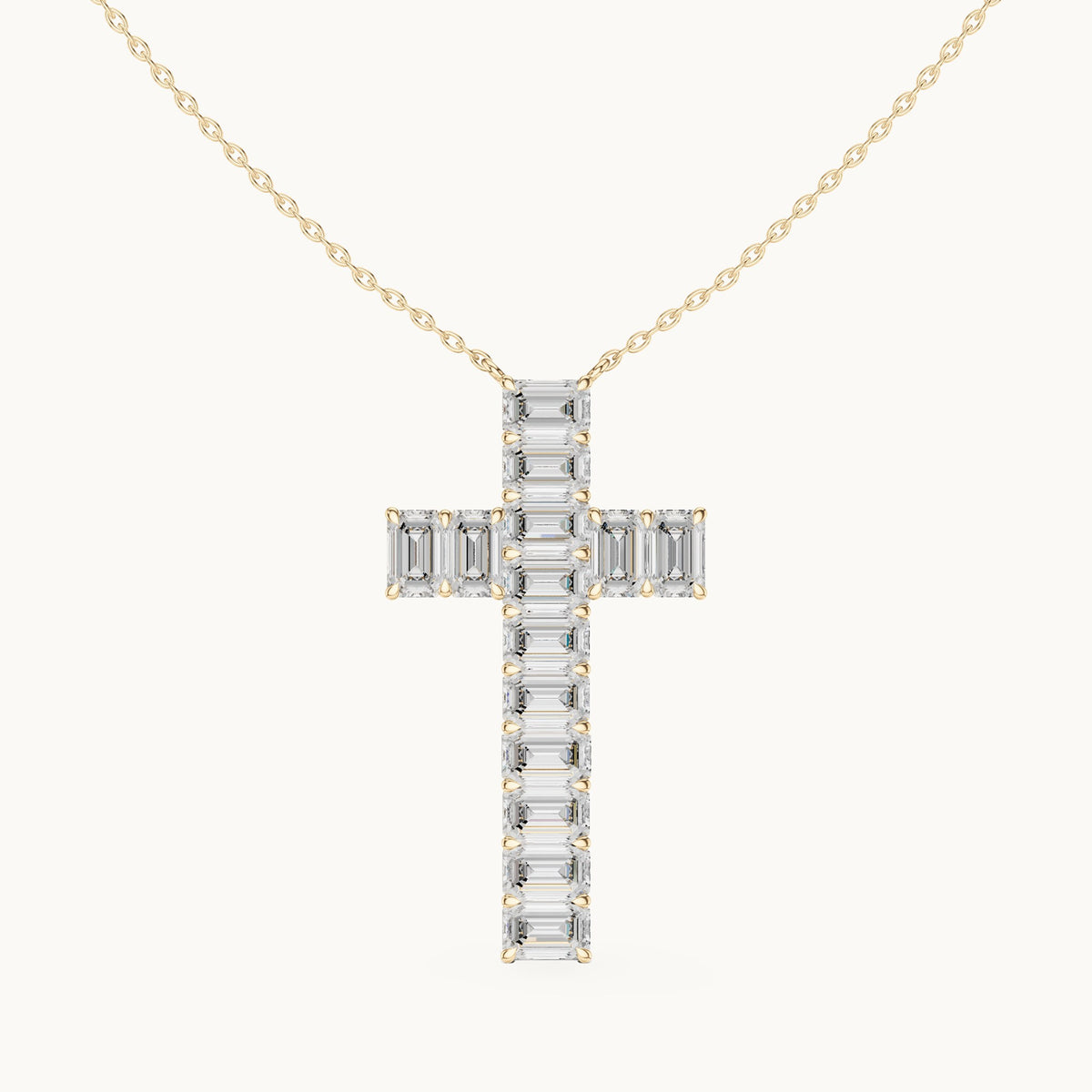 Emerald-cut lab-grown diamond cross pendant in yellow gold, 7.00 CT TW, view 4