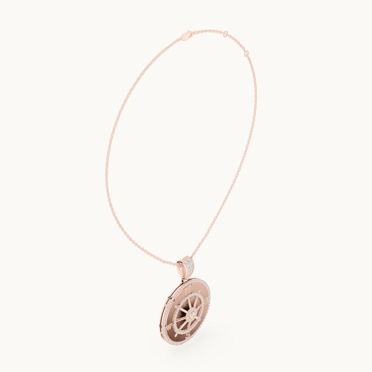 Round lab-grown diamond ship wheel medallion pendant in rose gold, 1.408 CT TW, view 1